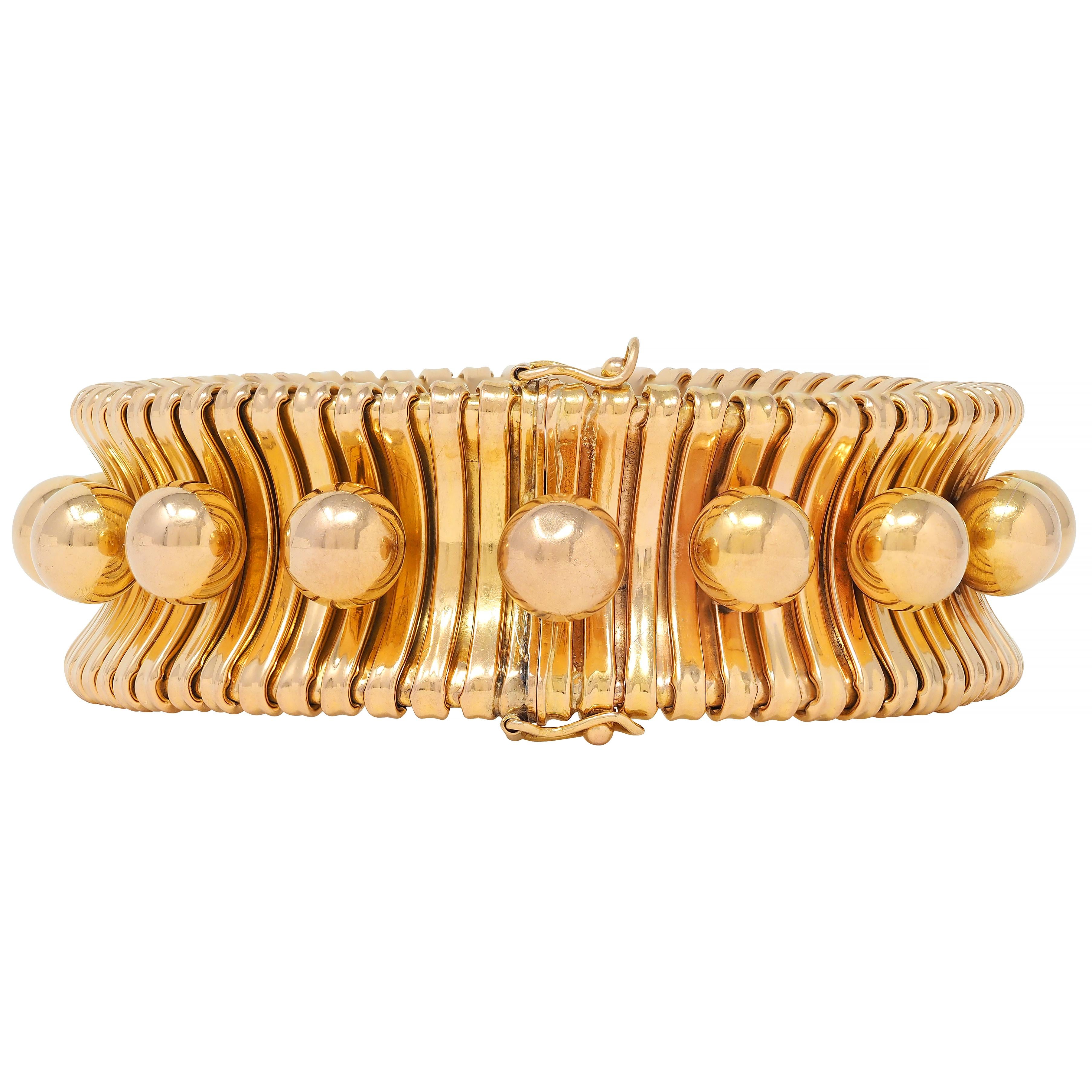 1950's 18 Karat Yellow Gold Vintage Sphere Modernist Tubogas Bracelet