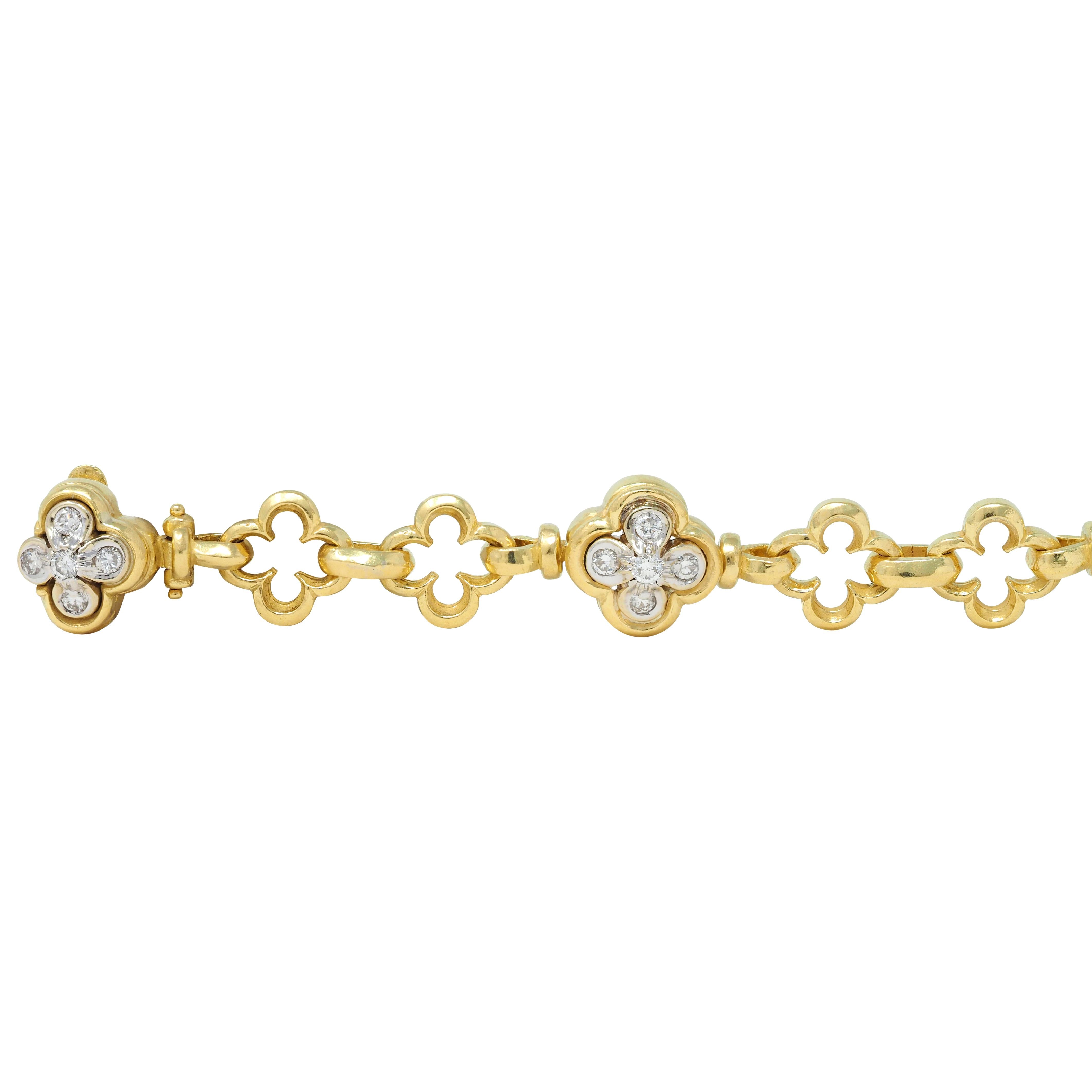 SeidenGang 1.00 CTW Diamond 18 Karat Two-Tone Gold Vintage Clover Bracelet