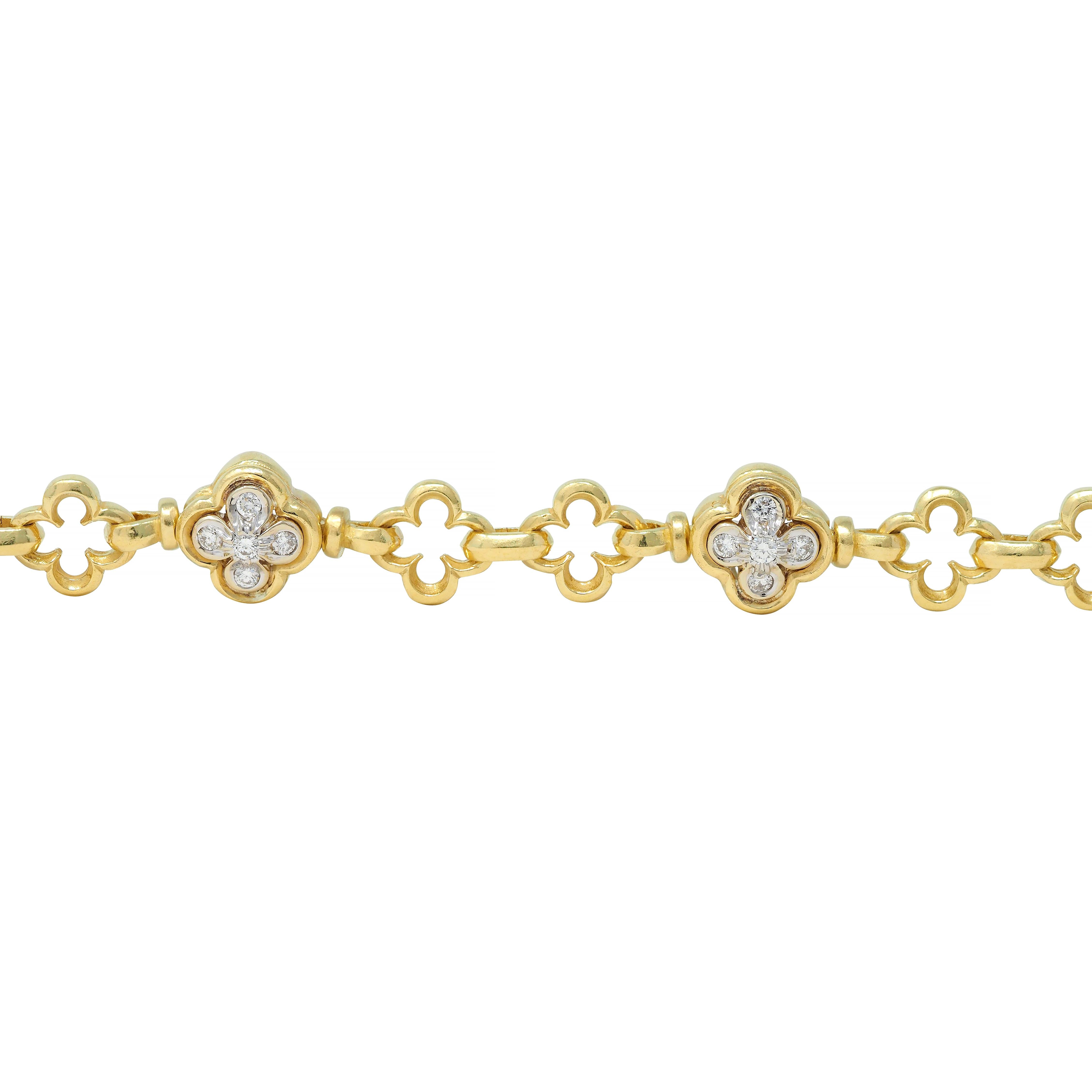 SeidenGang 1.00 CTW Diamond 18 Karat Two-Tone Gold Vintage Clover Bracelet