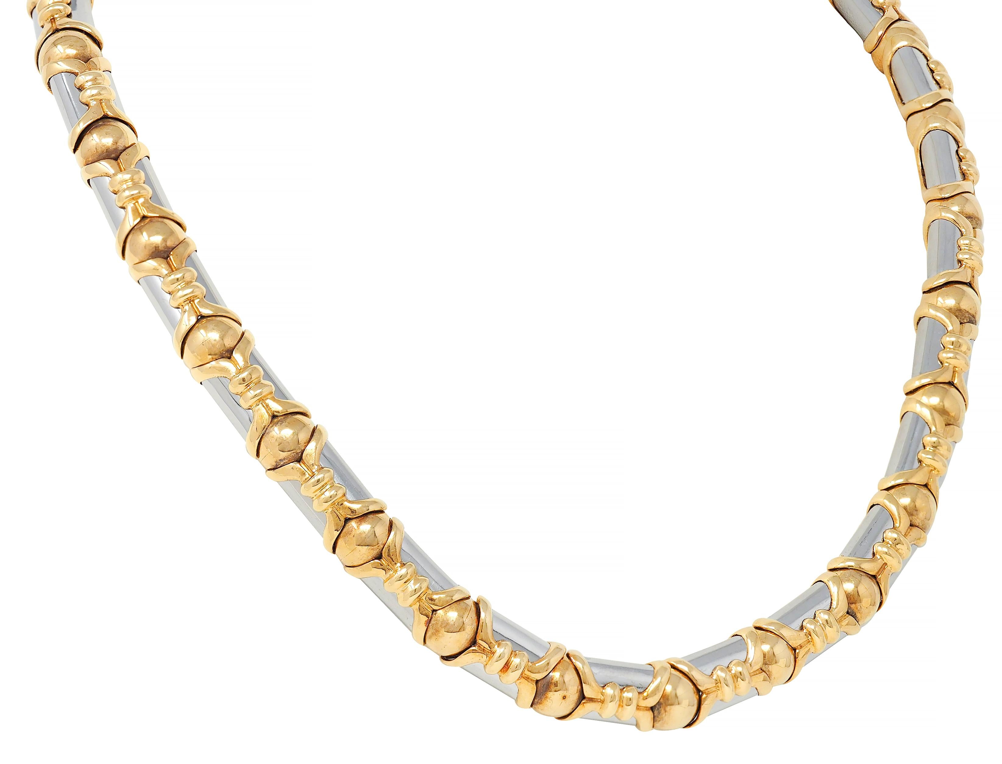 Bulgari 1980's 18 Karat Yellow Gold Steel Vintage Collar Necklace