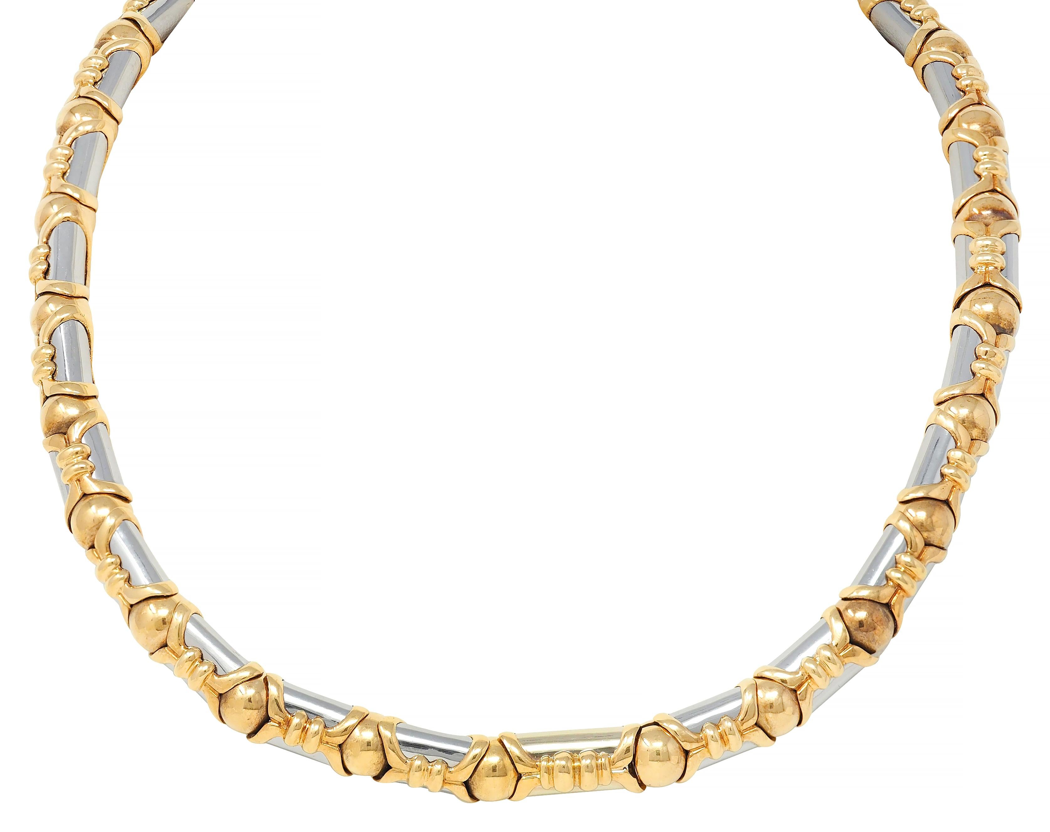 Bulgari 1980's 18 Karat Yellow Gold Steel Vintage Collar Necklace