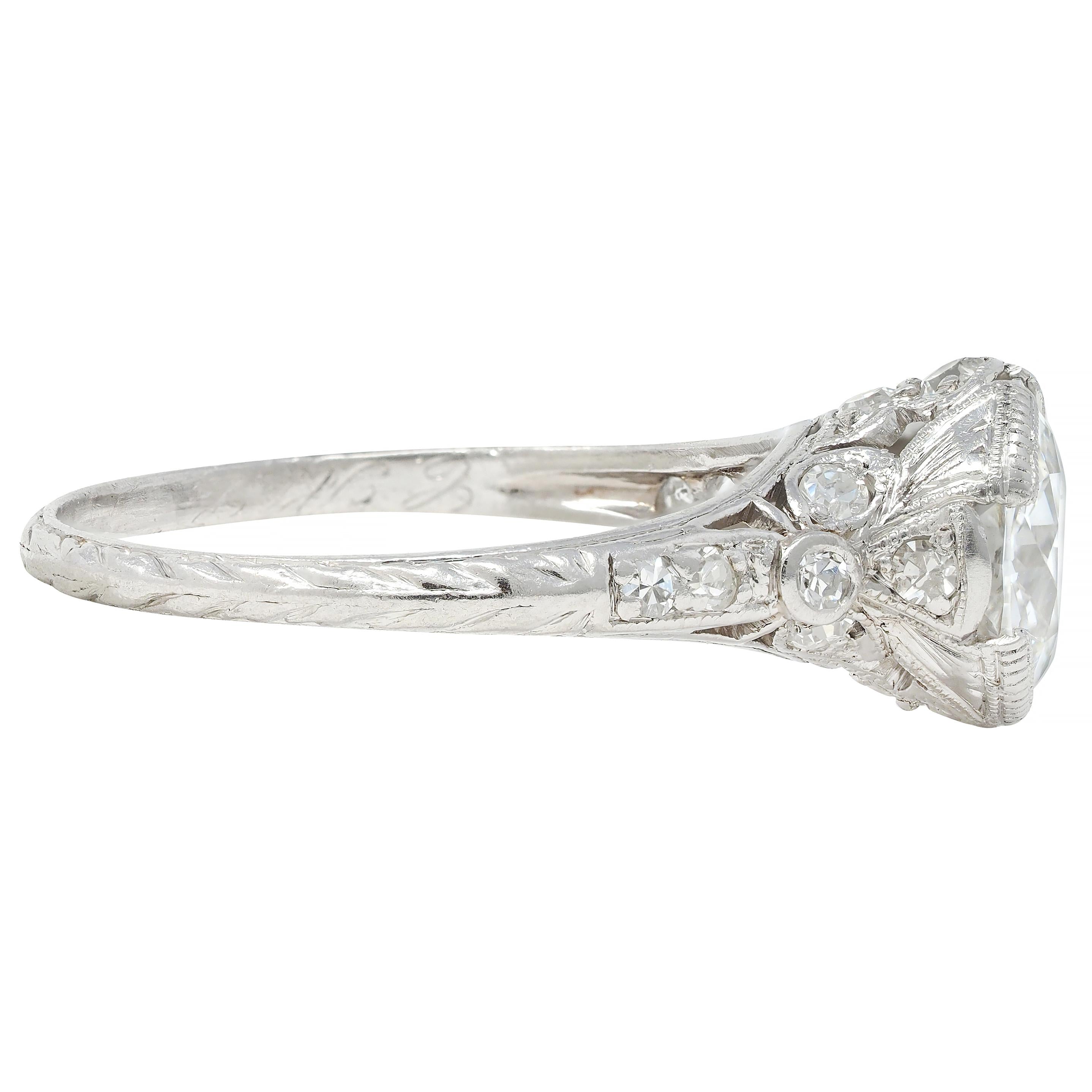 Belle Epoque 2.10 CTW European Diamond Platinum Antique Bow Engagement Ring GIA