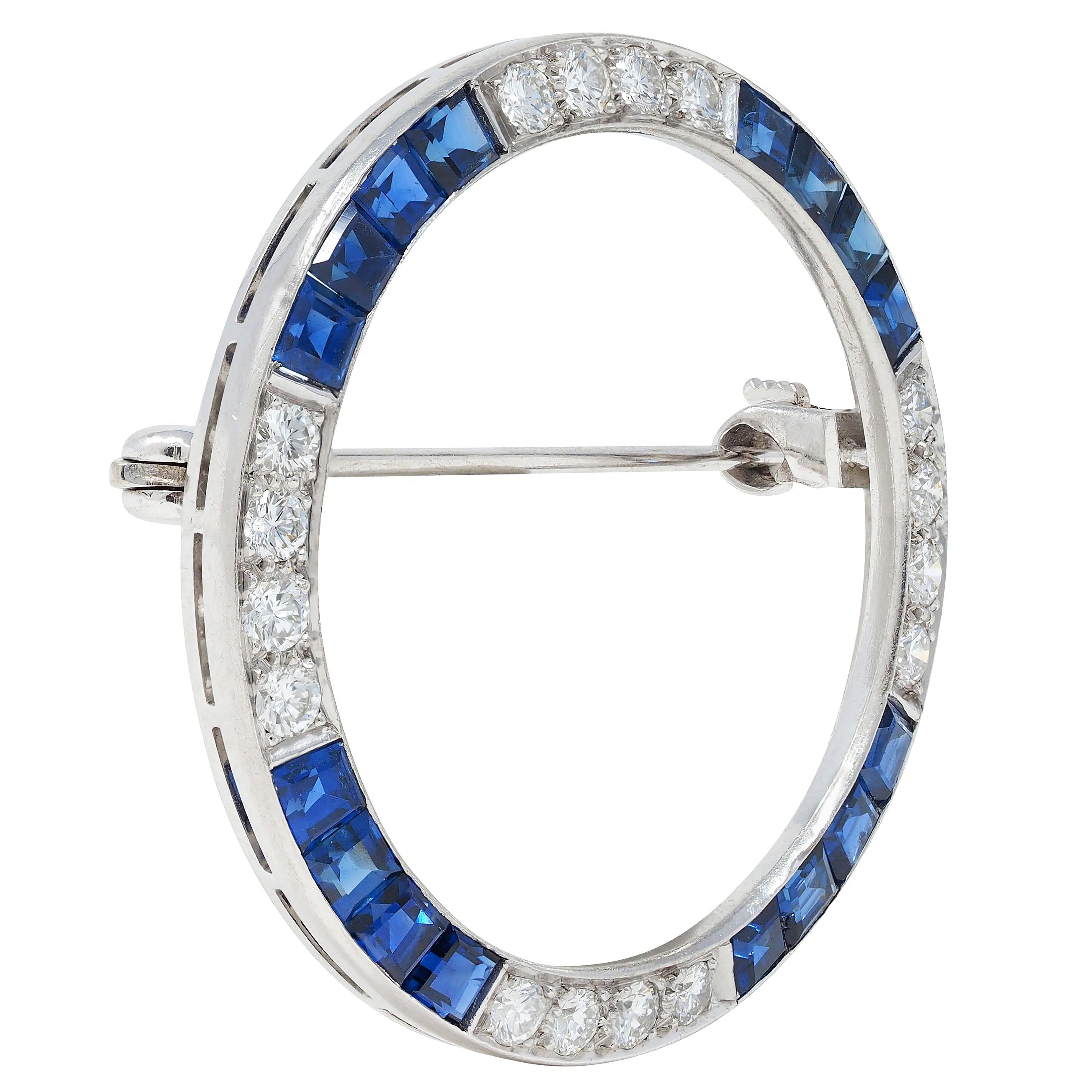 J.E. Caldwell 1950's 2.40 CTW Sapphire Diamond Platinum Vintage Circle Brooch