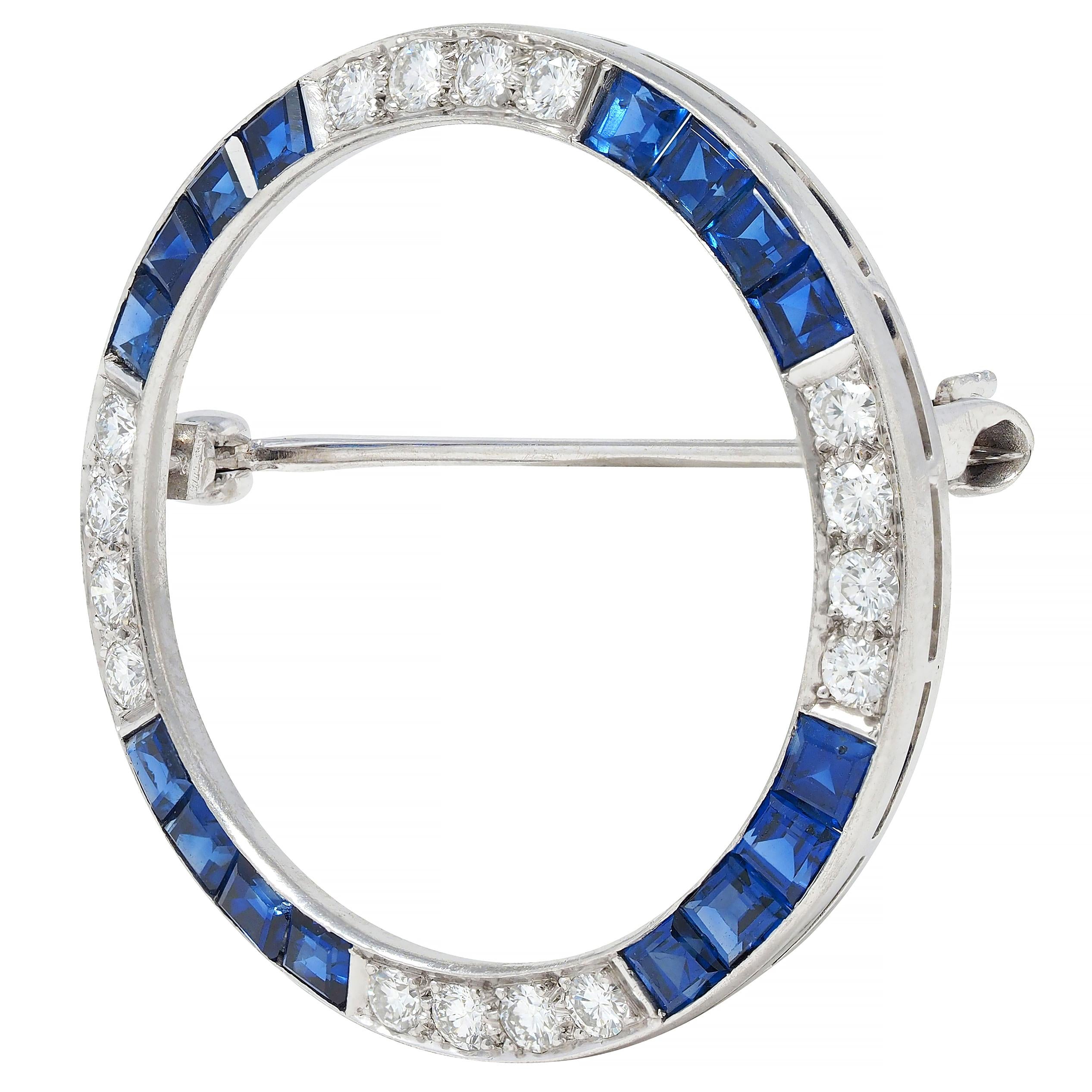 J.E. Caldwell 1950's 2.40 CTW Sapphire Diamond Platinum Vintage Circle Brooch