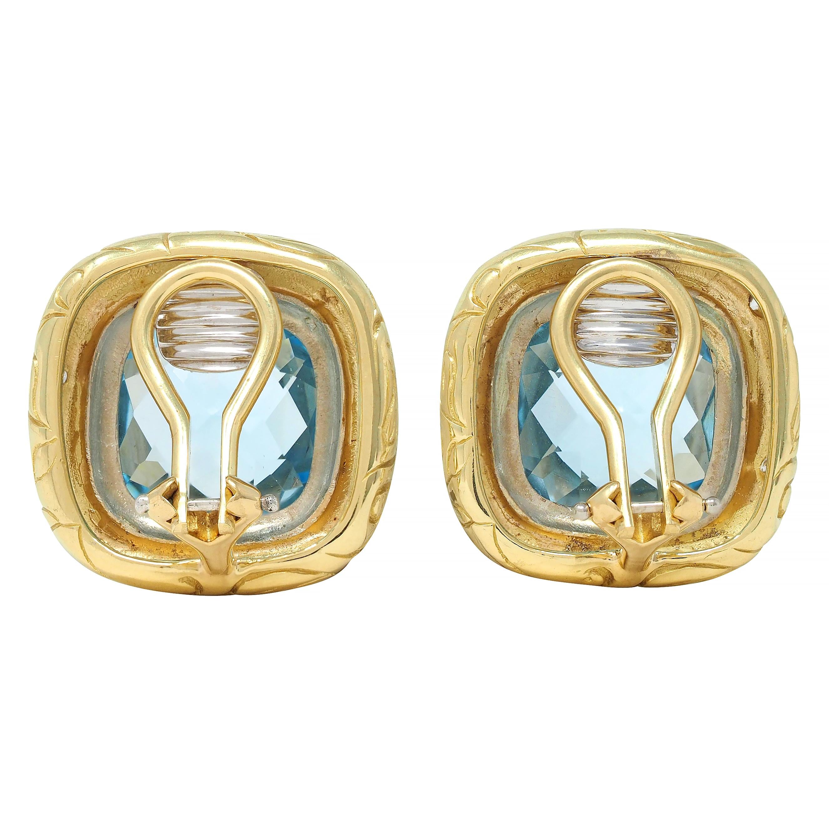 SeidenGang Blue Topaz Diamond 18K Gold Vintage Cushion Ear-Clip Earrings