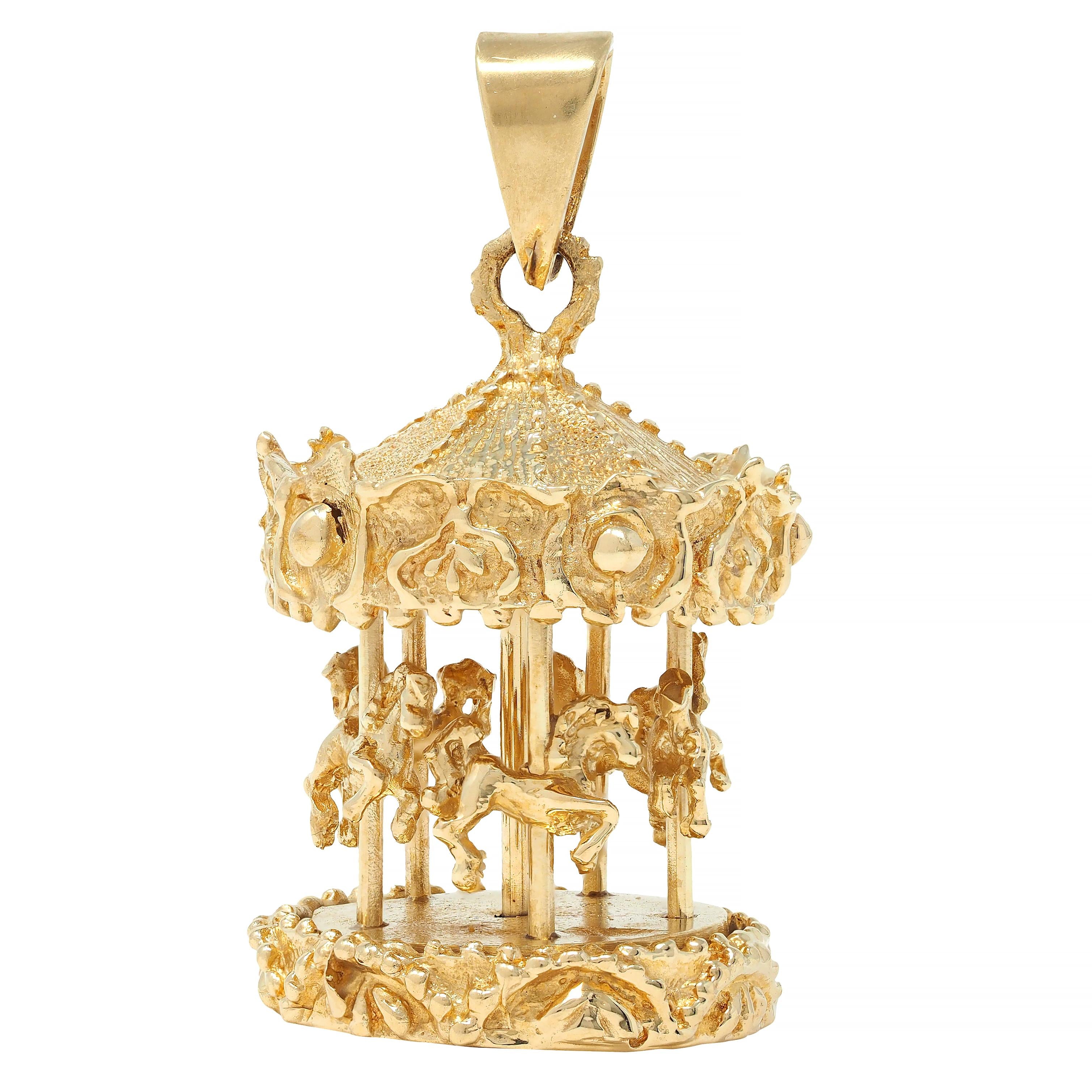 1960's 14 Karat Yellow Gold Vintage Spinning Carousel Pendant