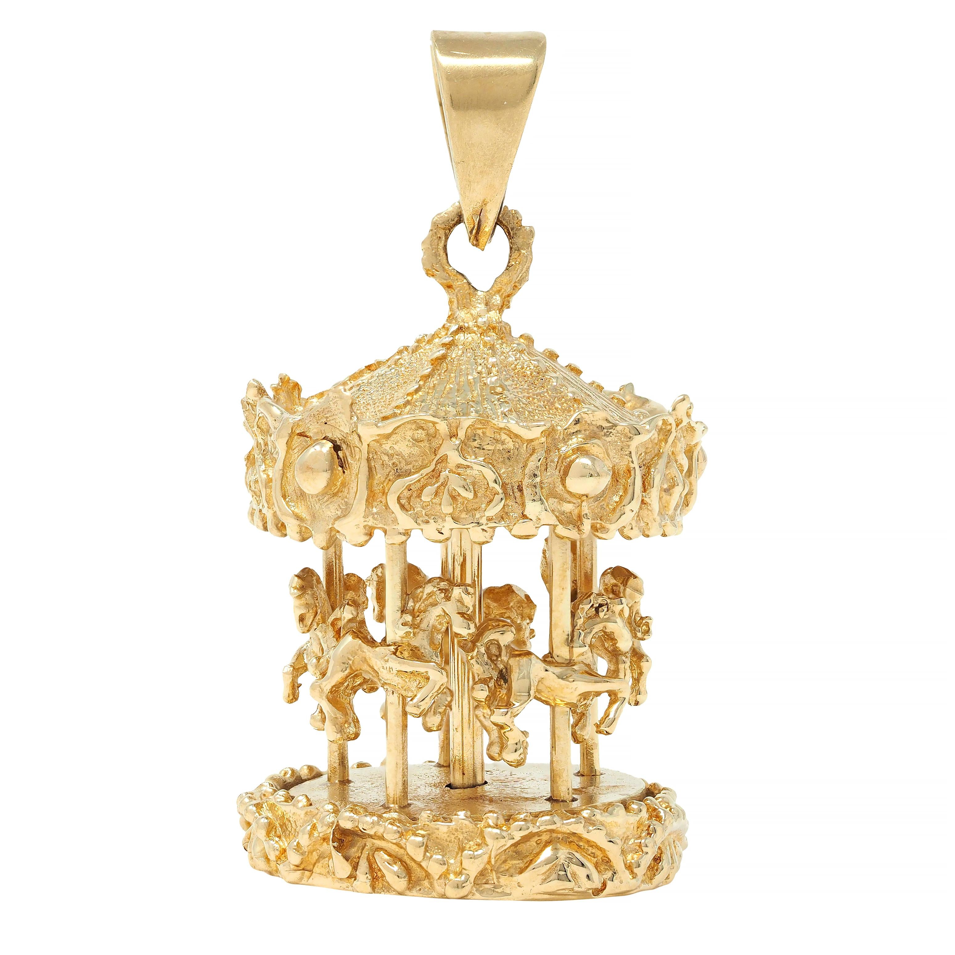 1960's 14 Karat Yellow Gold Vintage Spinning Carousel Pendant