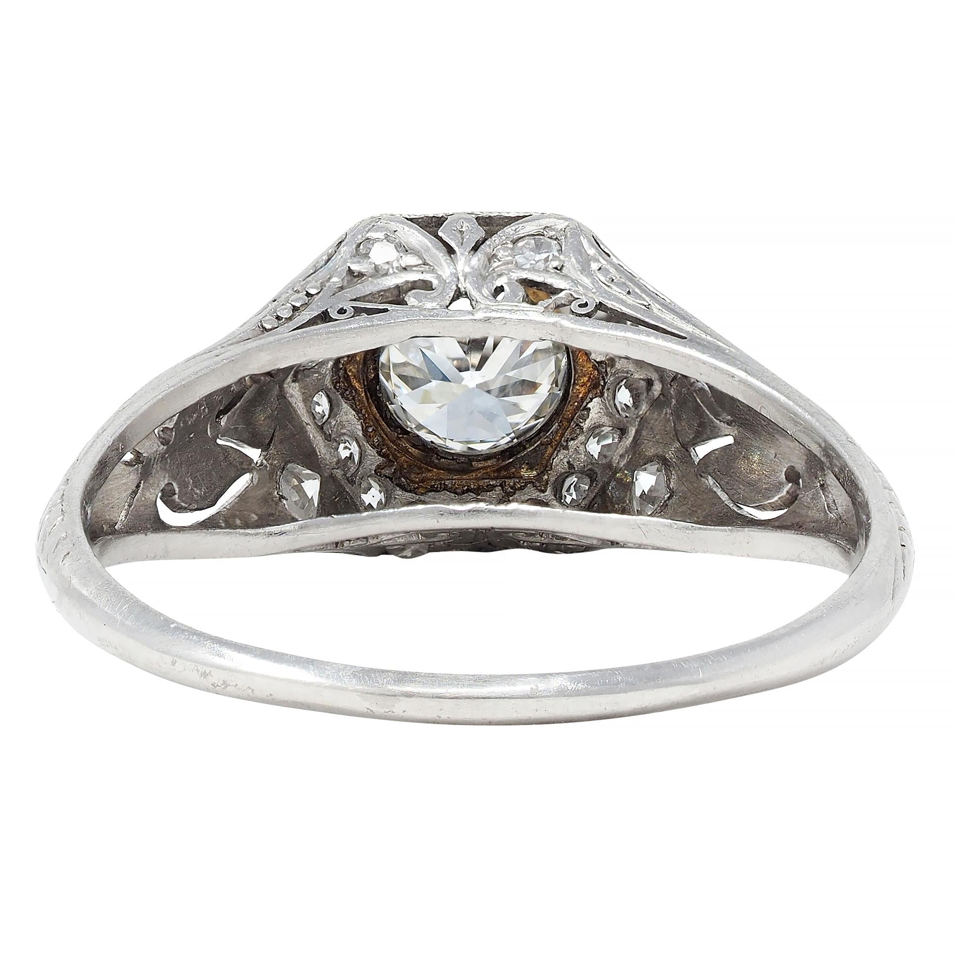 Art Deco 0.80 CTW Diamond Platinum Vintage Butterfly Engagement Ring