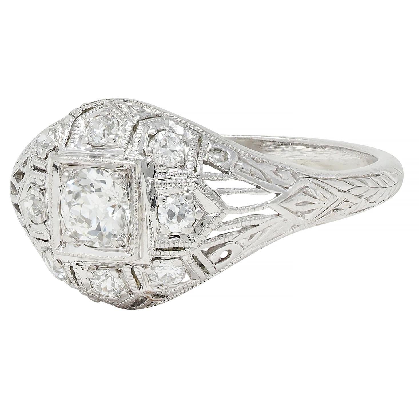 Art Deco 0.52 CTW Diamond Platinum Vintage Wheat Bombé Engagement Ring