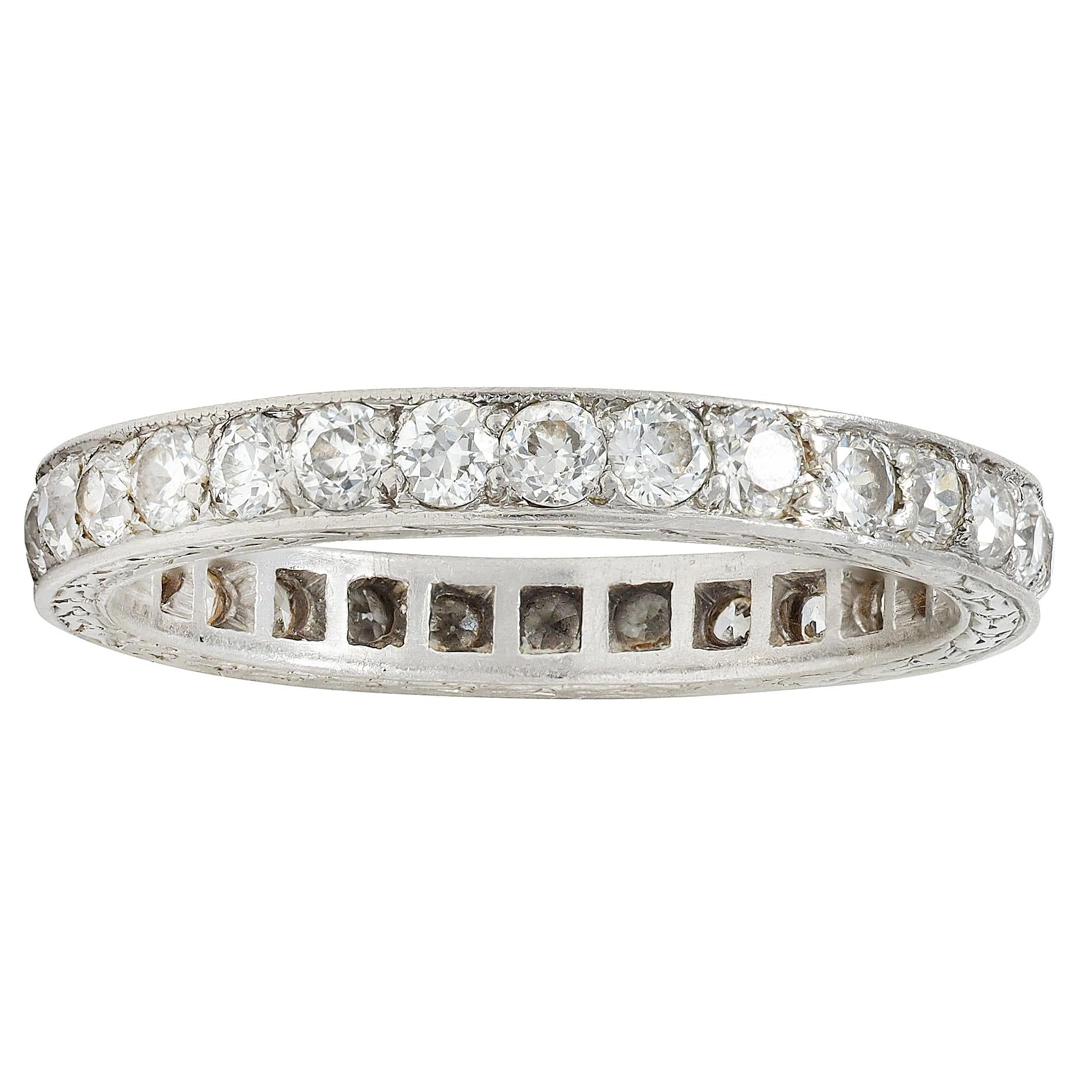 1917 Edwardian Old European Diamond Platinum Vintage Eternity Wedding Band Ring