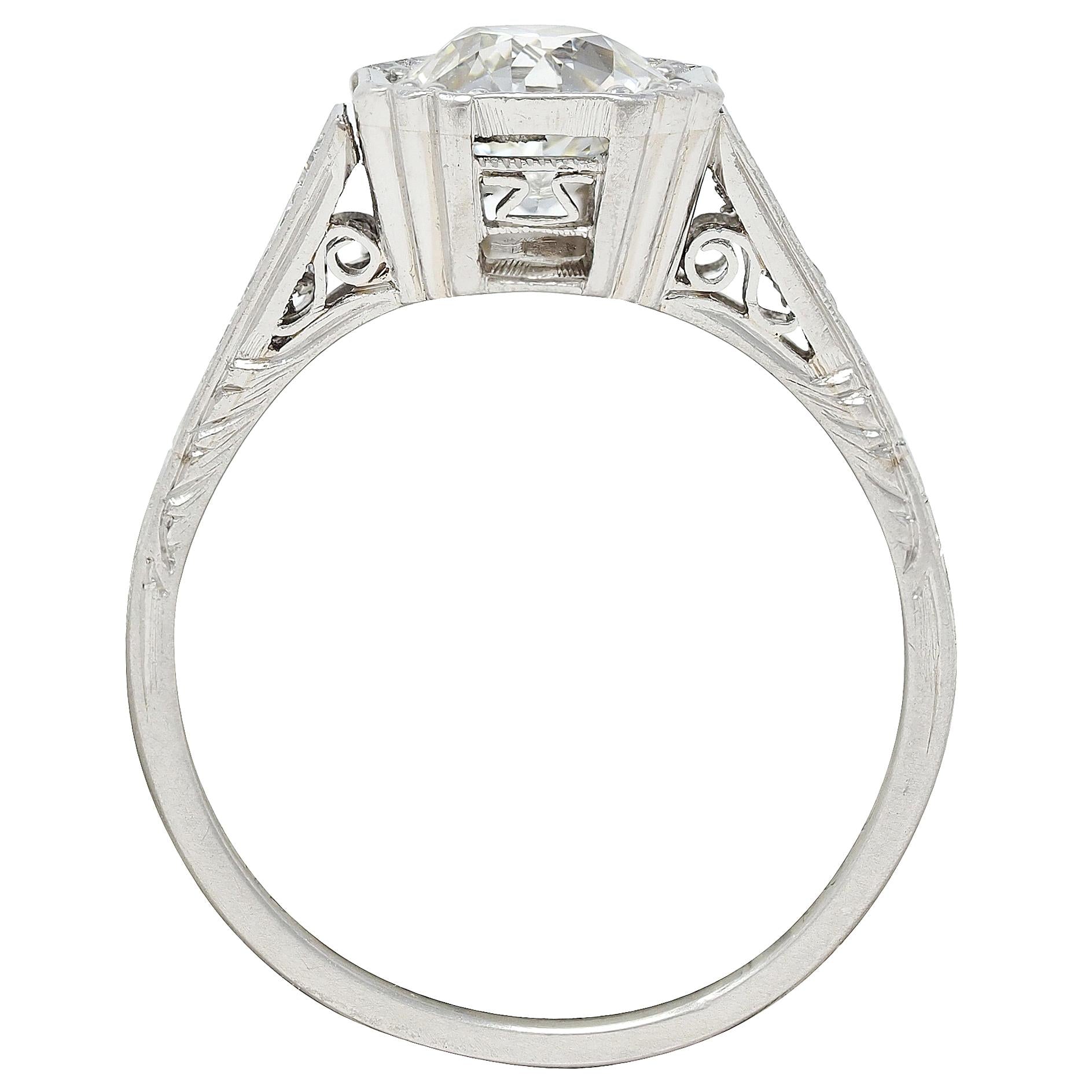 Art Deco Old European Cut Diamond Platinum Vintage Greek Key Engagement Ring