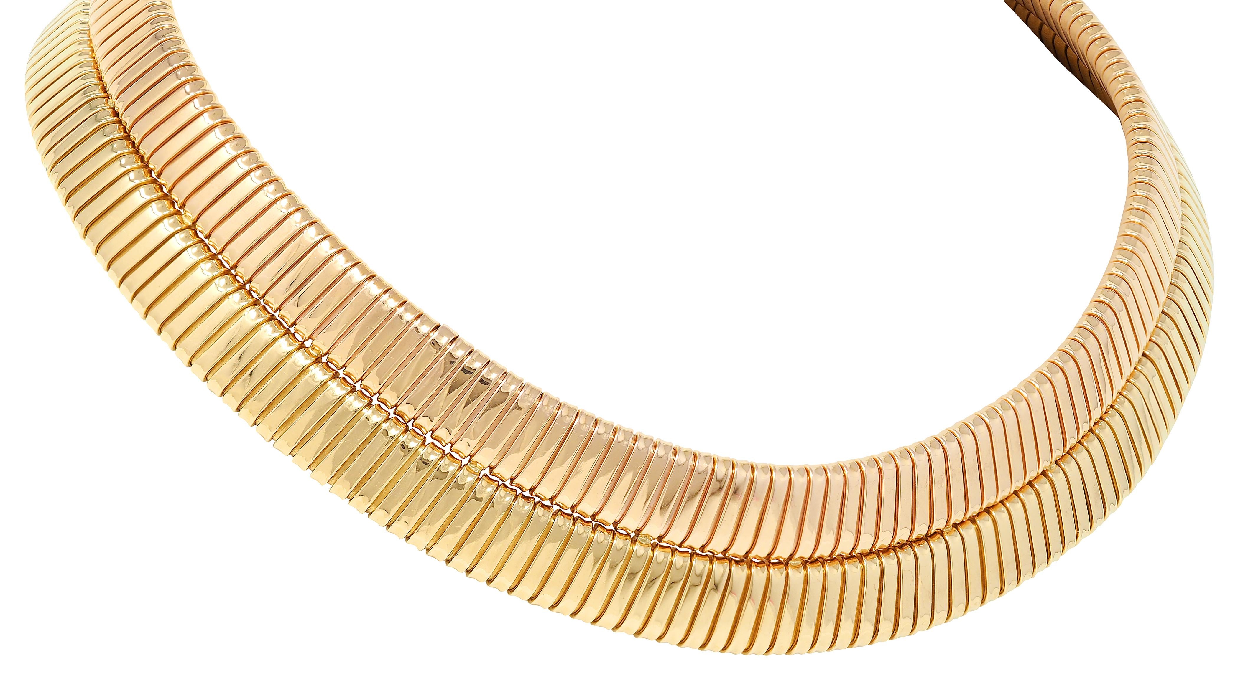 Cartier 1980s 18 Karat Two-Tone Rose Yellow Gold Vintage Tubogas Collar Necklace