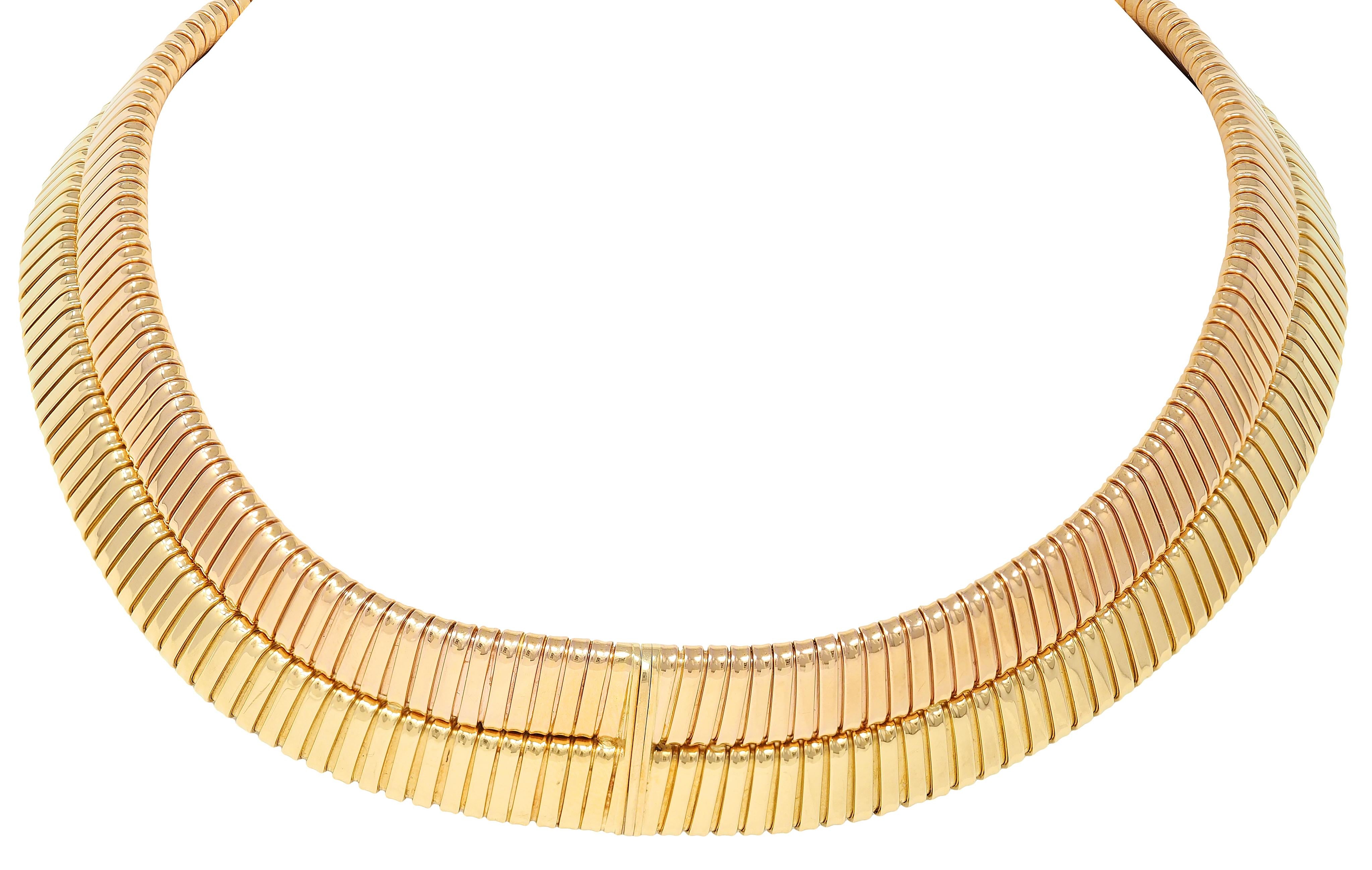 Cartier 1980s 18 Karat Two-Tone Rose Yellow Gold Vintage Tubogas Collar Necklace