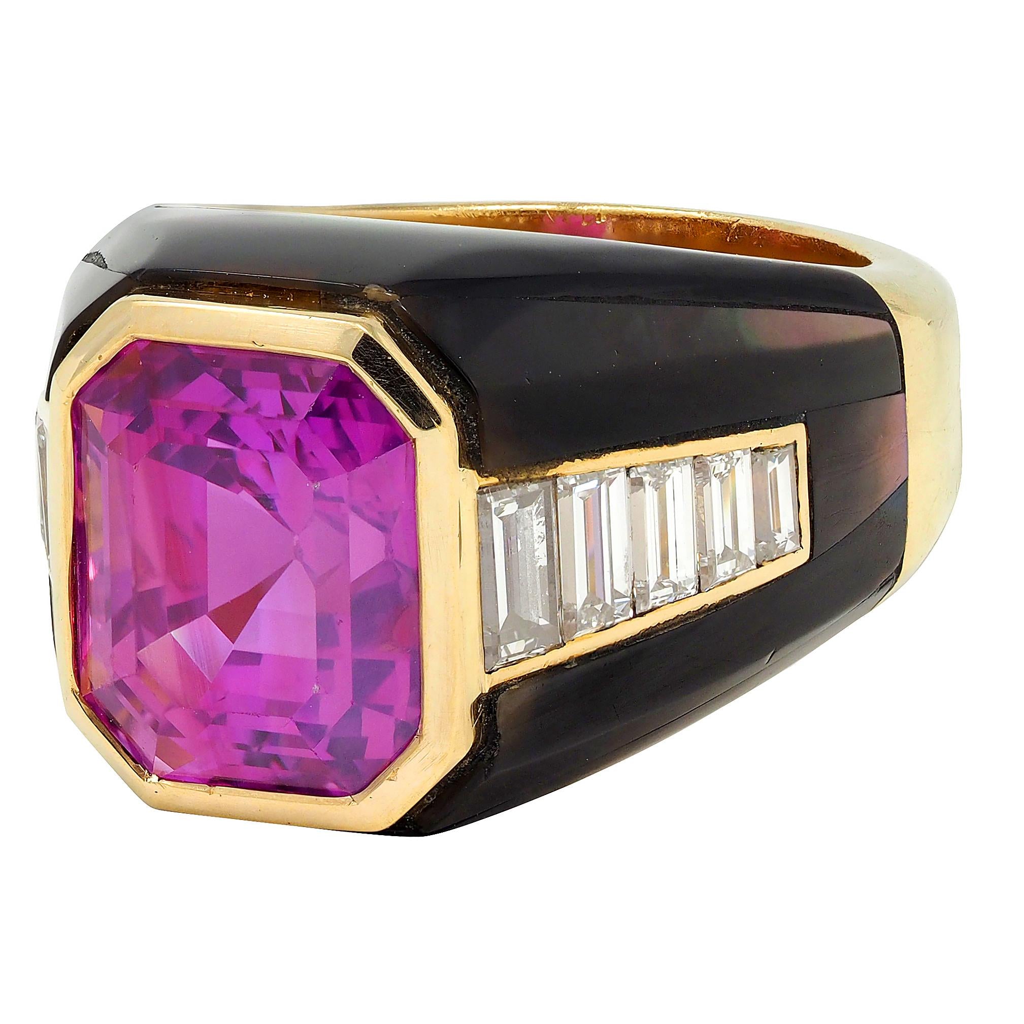 French No Heat Pink Ceylon Sapphire Multi-Gem 18 Karat Gold Vintage Ring AGL