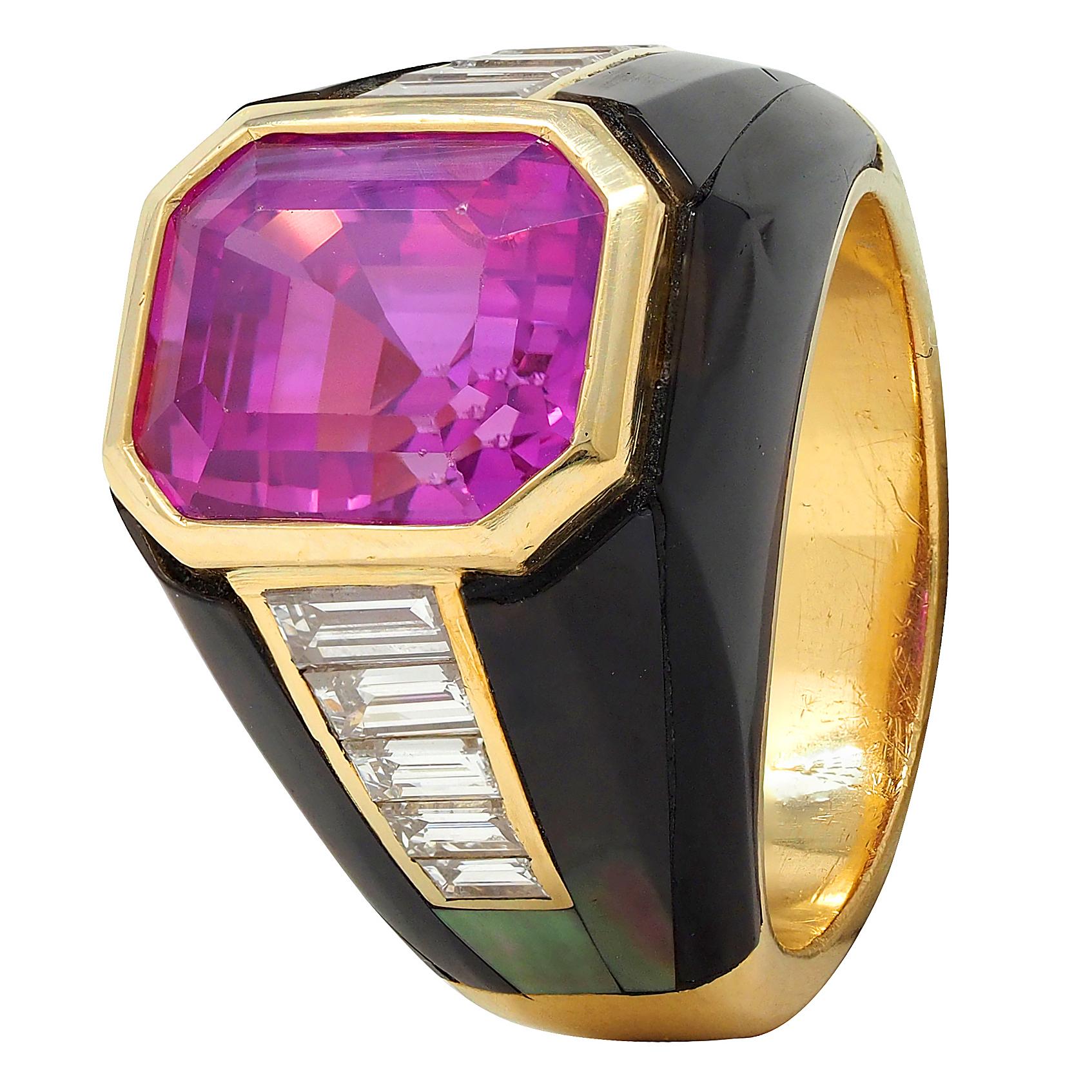 French No Heat Pink Ceylon Sapphire Multi-Gem 18 Karat Gold Vintage Ring AGL