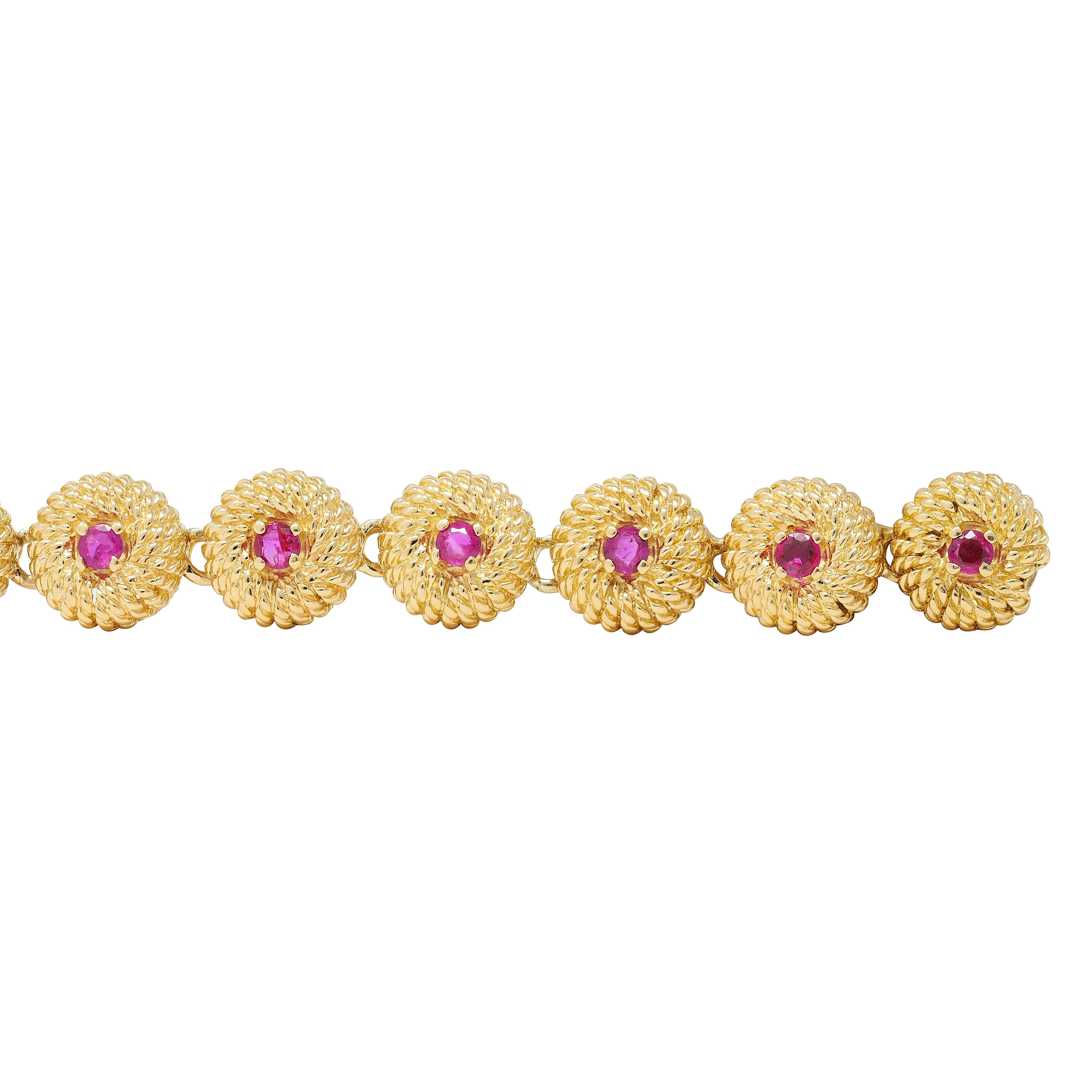 Tiffany & Co. 1960s Ruby 18 Karat Yellow Gold Vintage Twisted Rope Link Bracelet