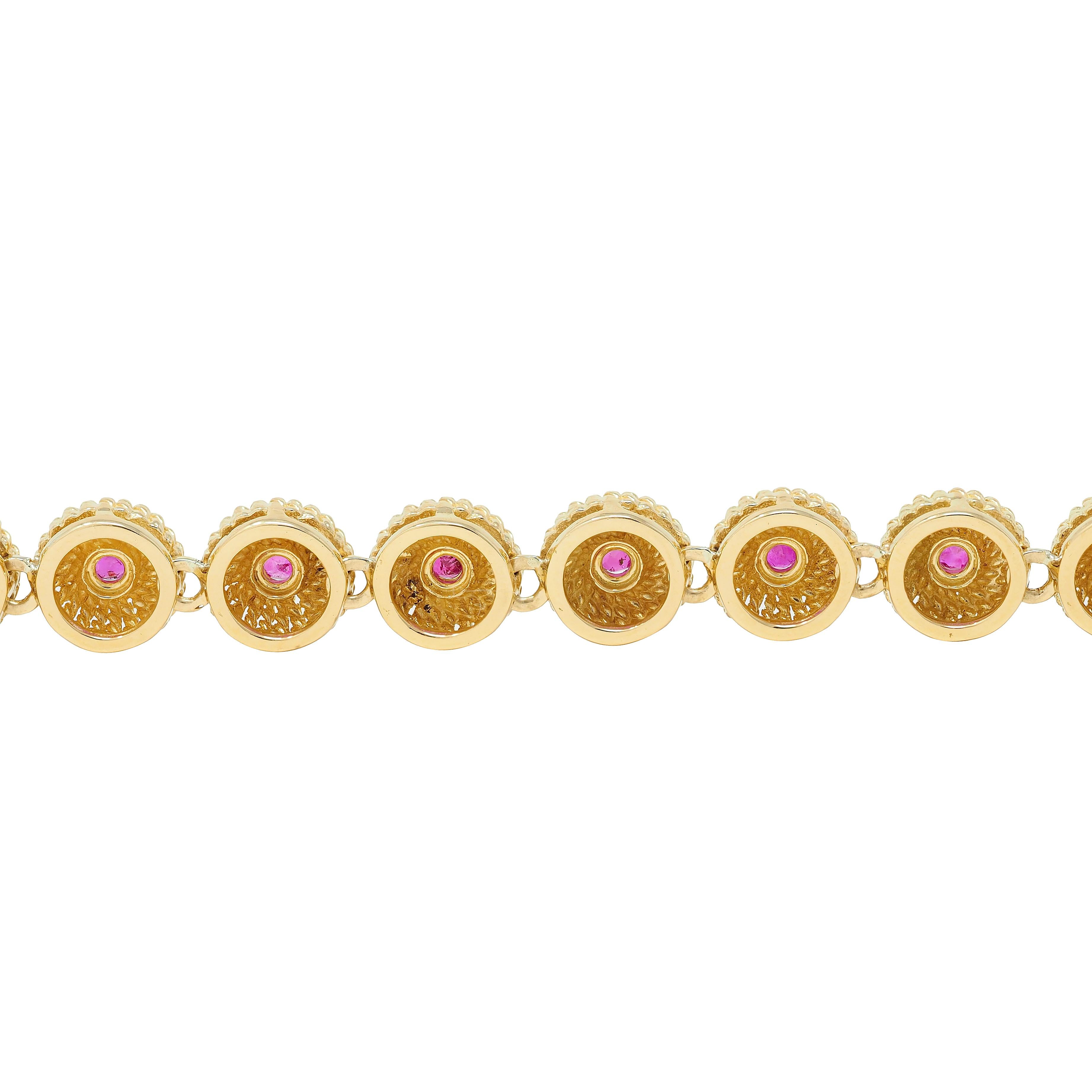 Tiffany & Co. 1960s Ruby 18 Karat Yellow Gold Vintage Twisted Rope Link Bracelet