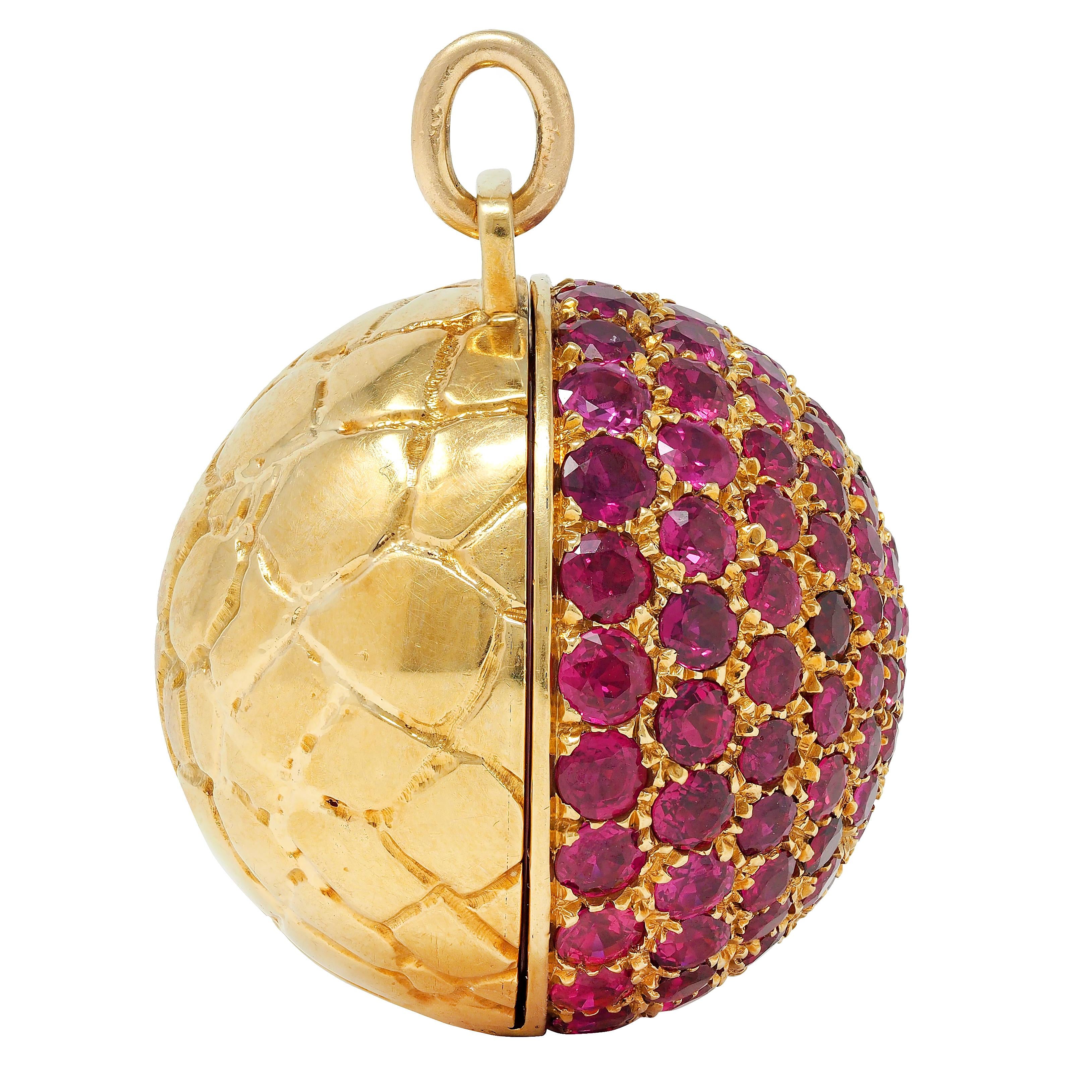 Gucci Contemporary 15.25 CTW Ruby 18 Karat Yellow Gold Pavé Ball Locket Pendant