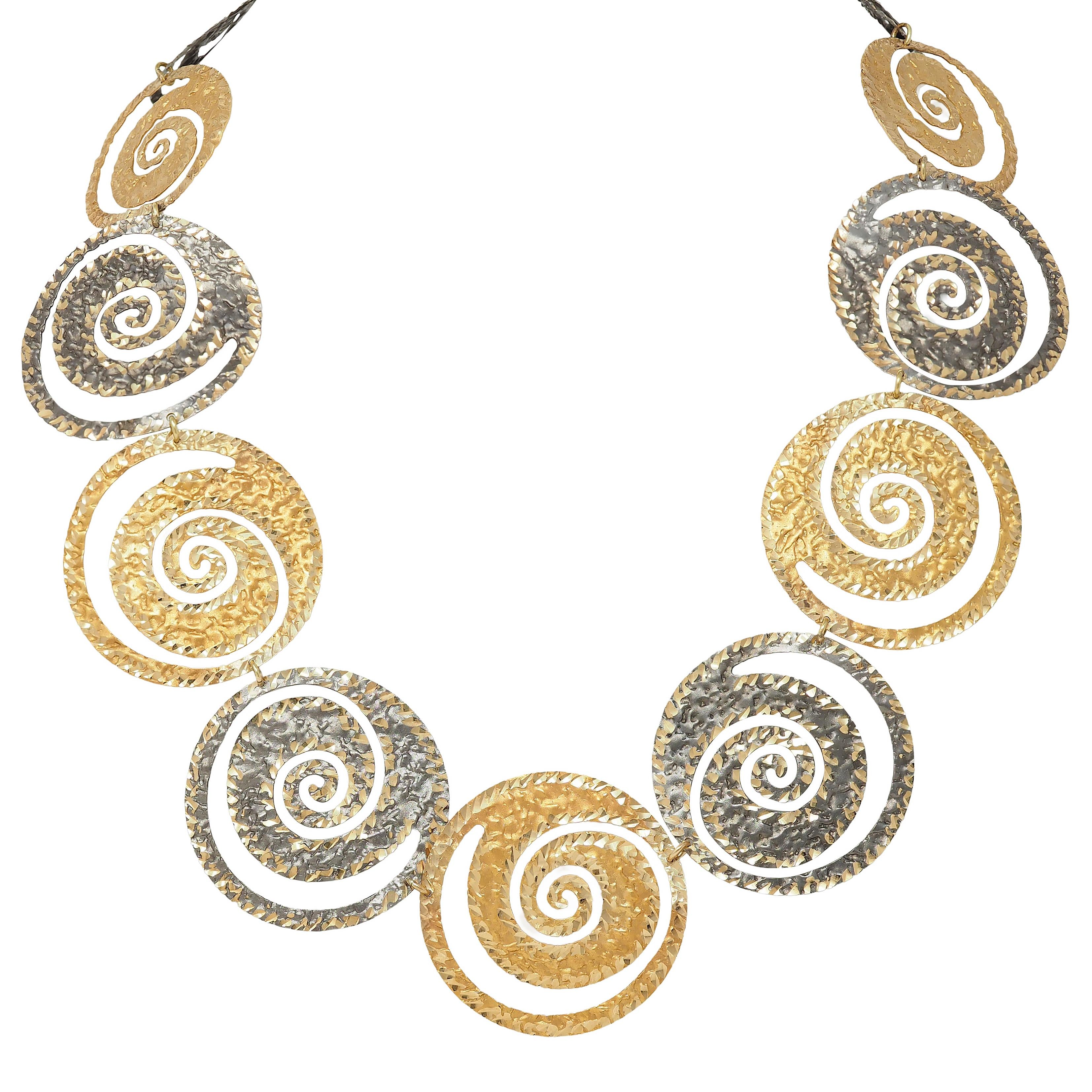 Modernist 14 Karat Yellow Gold Two-Tone Spiral Link Vintage Necklace