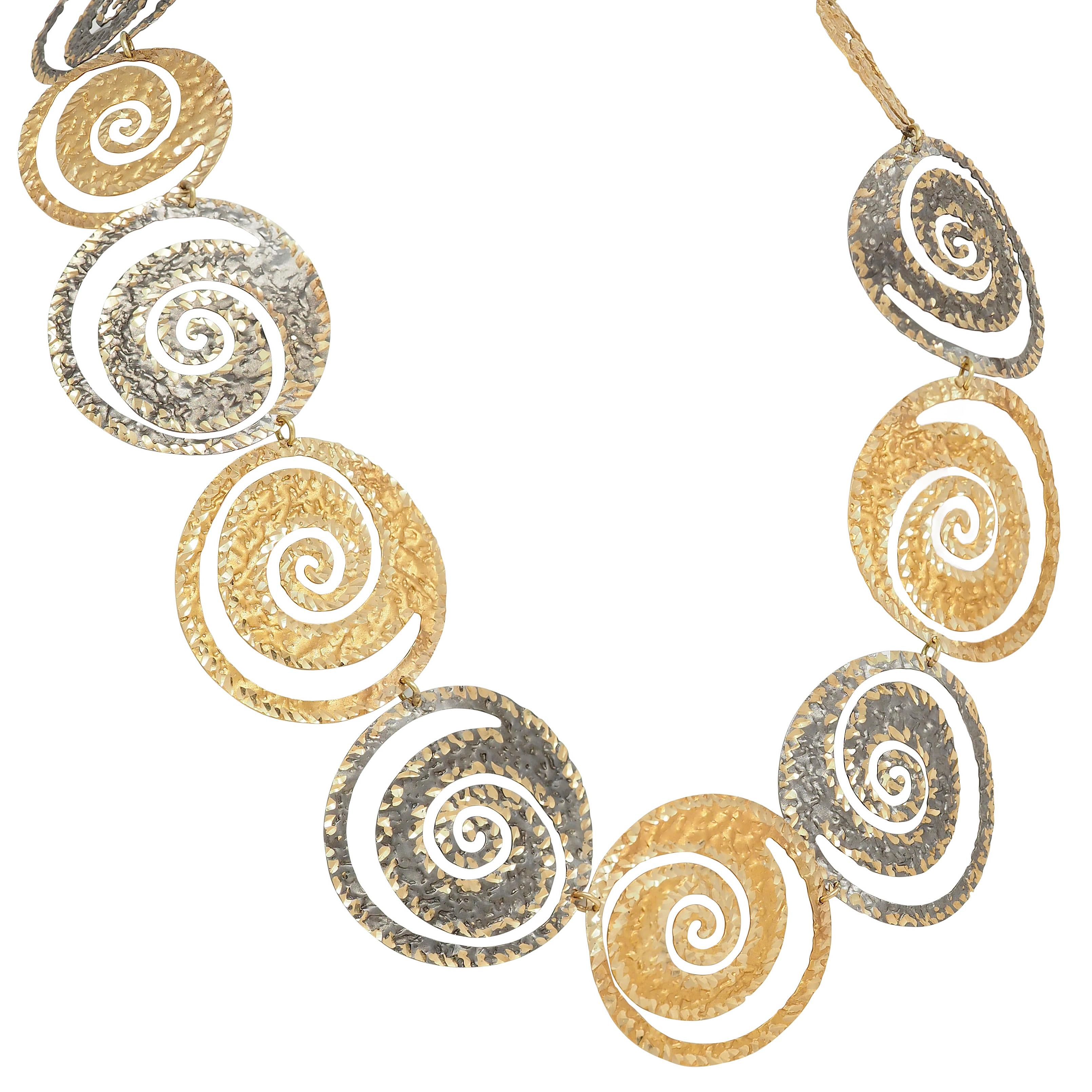 Modernist 14 Karat Yellow Gold Two-Tone Spiral Link Vintage Necklace