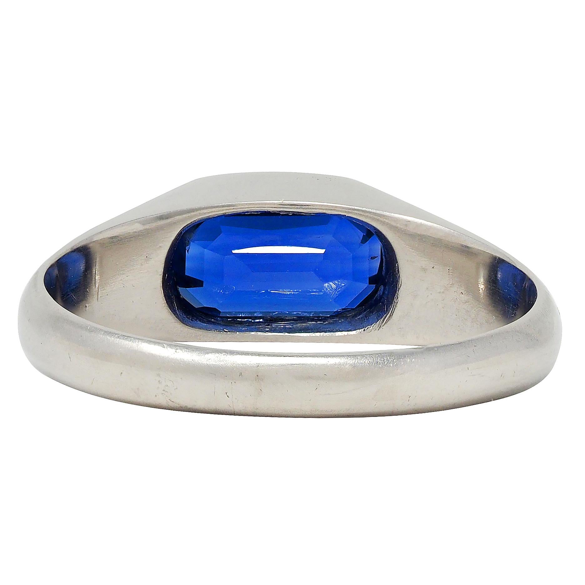 Vintage 4.12 CTW No Heat Ceylon Sapphire Platinum Flush Unisex Signet Ring