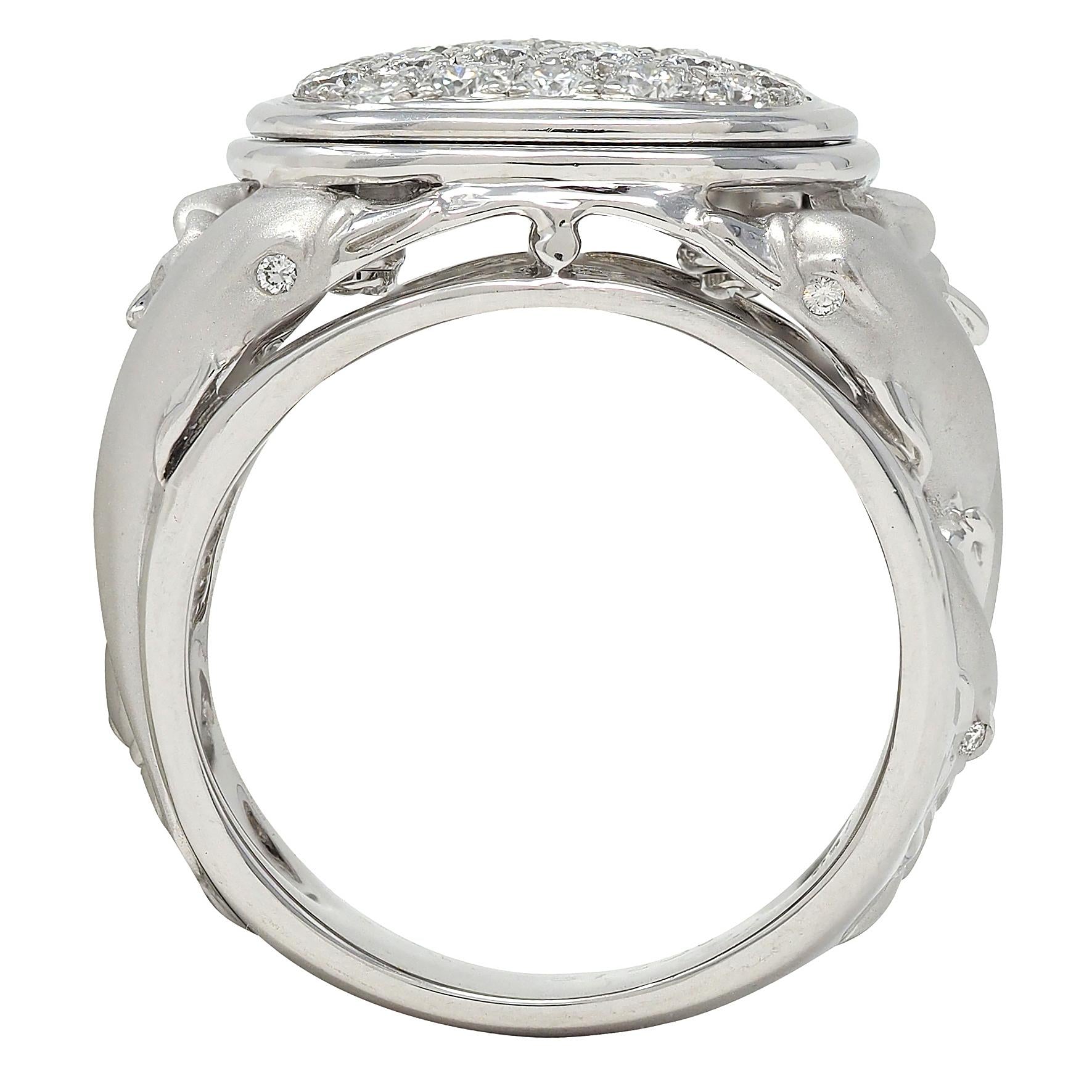 Carrera y Carrera Diamond 18 Karat White Gold Pavé Dolphin Signet Ring