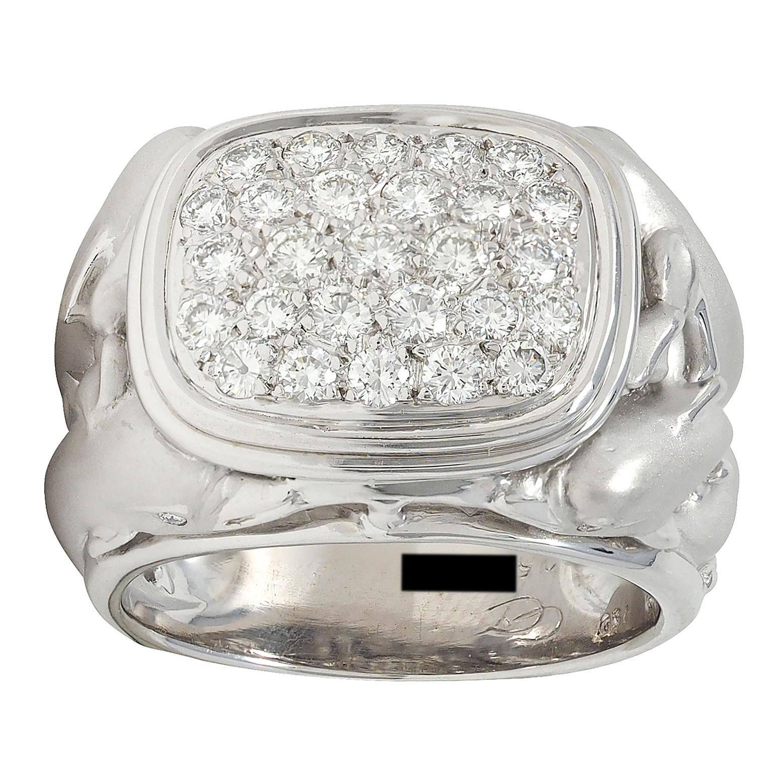 Carrera y Carrera Diamond 18 Karat White Gold Pavé Dolphin Signet Ring