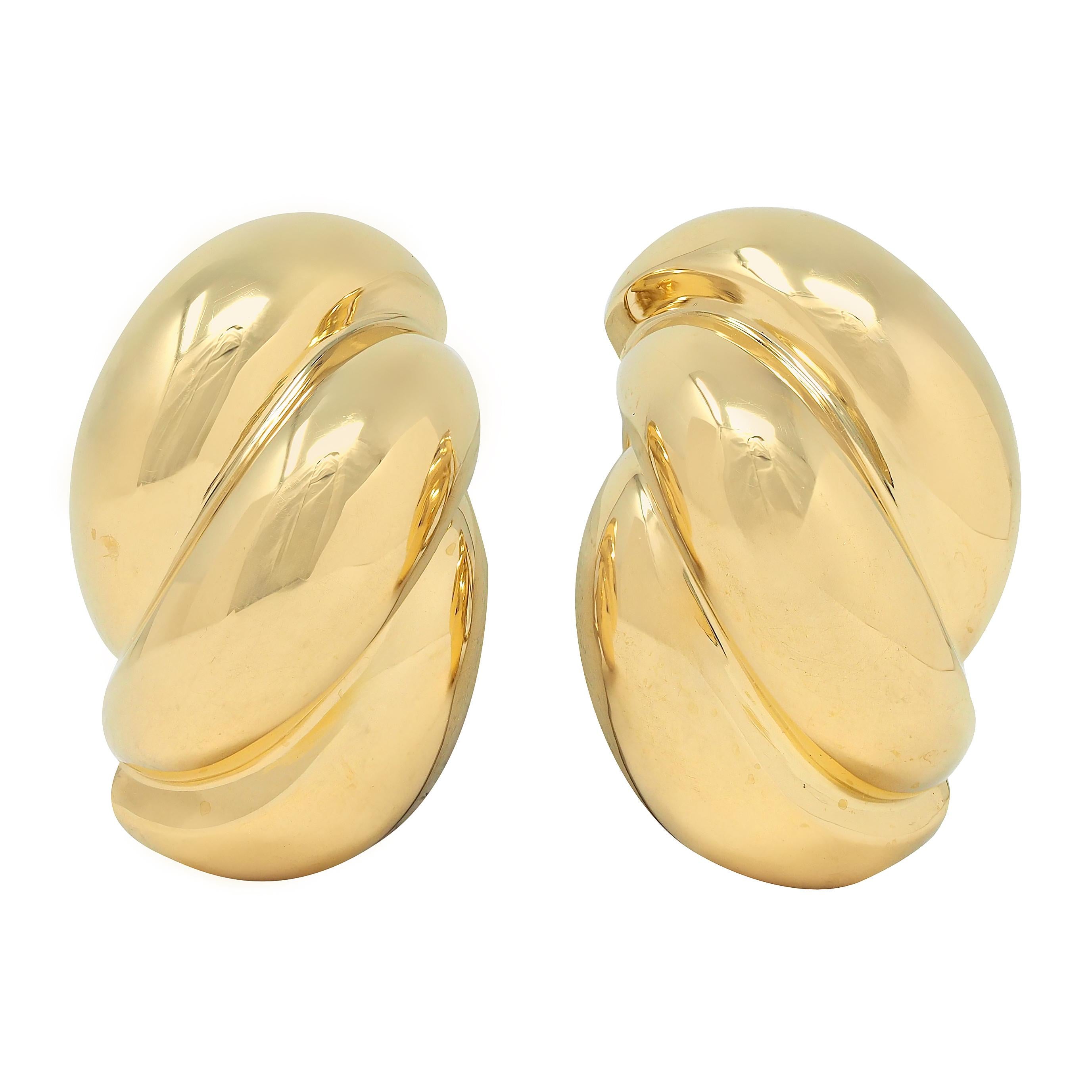 Dankner 1980's 18 Karat Yellow Gold Vintage Puffed Twist Ear-Clip Earrings