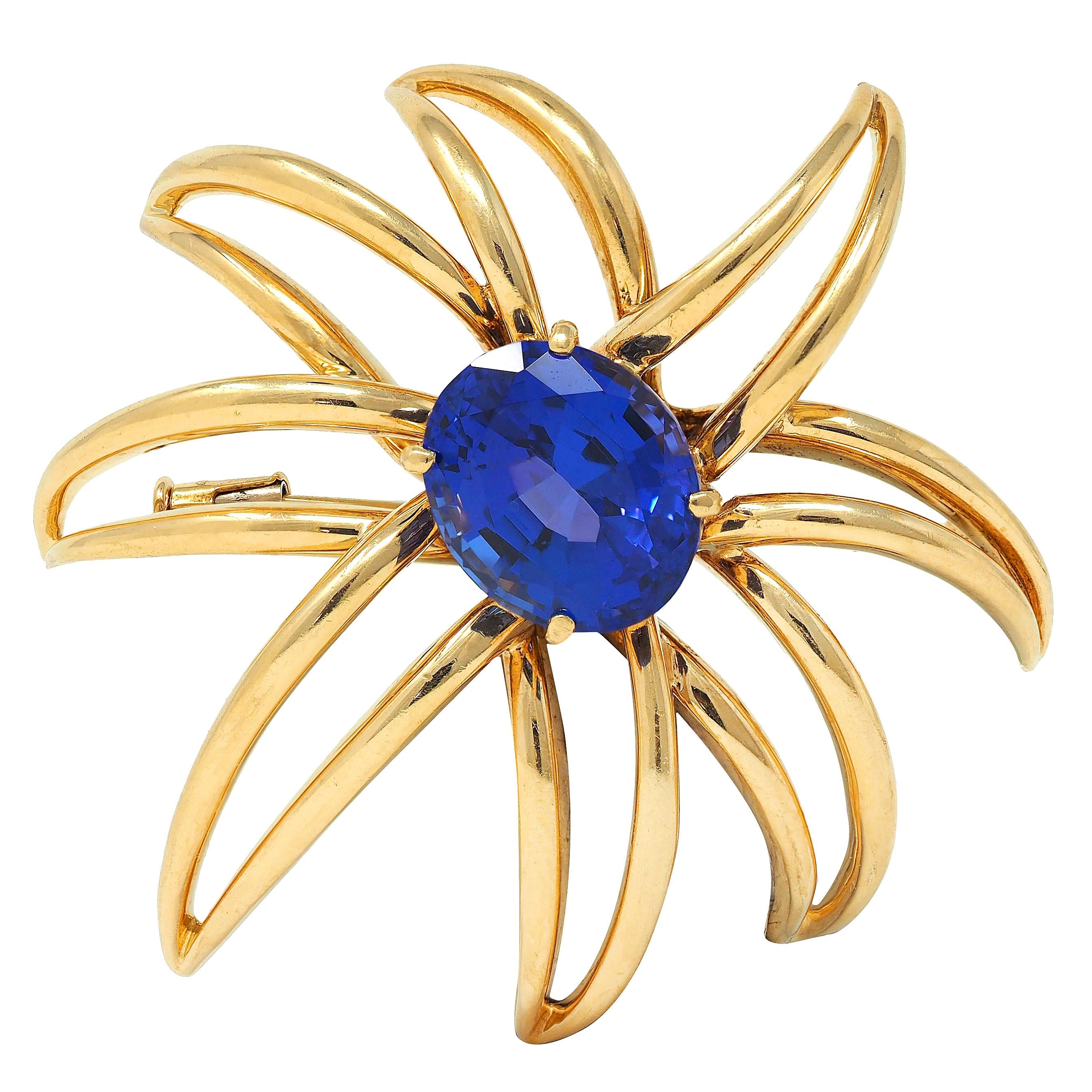 Tiffany & Co. 1994 10.23 Tanzanite 18 Karat Yellow Gold Vintage Fireworks Brooch