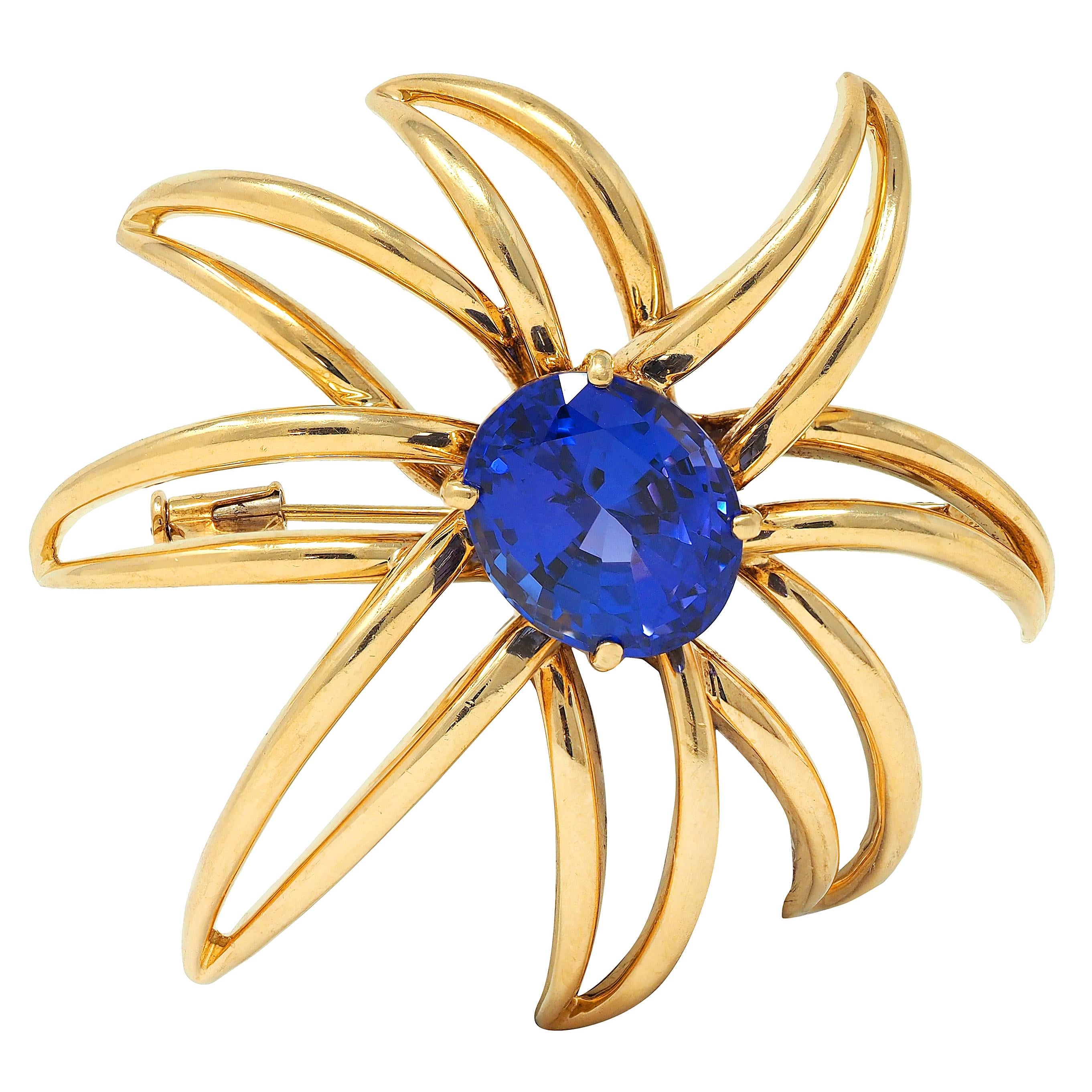 Tiffany & Co. 1994 10.23 Tanzanite 18 Karat Yellow Gold Vintage Fireworks Brooch