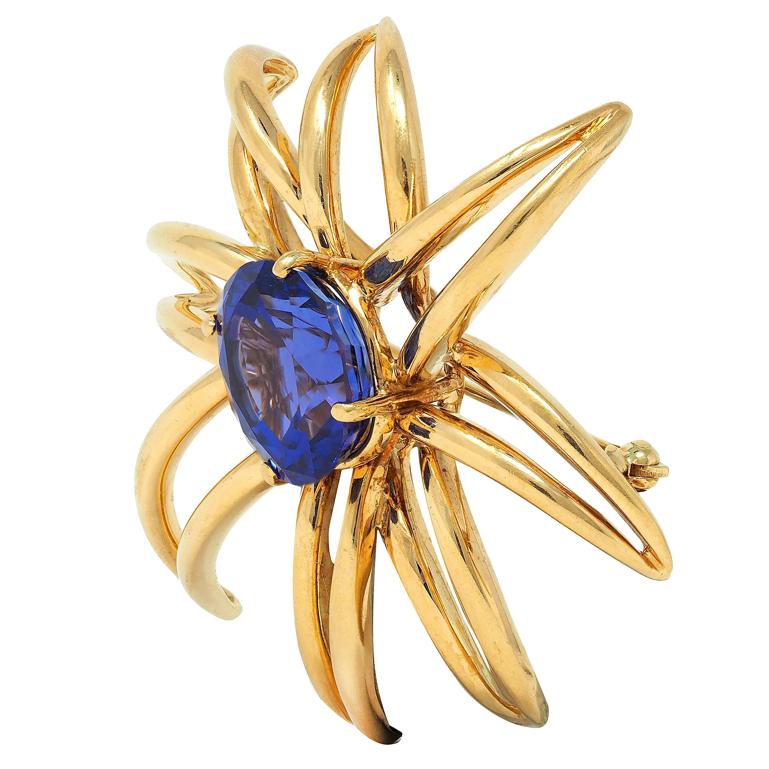 Tiffany & Co. 1994 10.23 Tanzanite 18 Karat Yellow Gold Vintage Fireworks Brooch