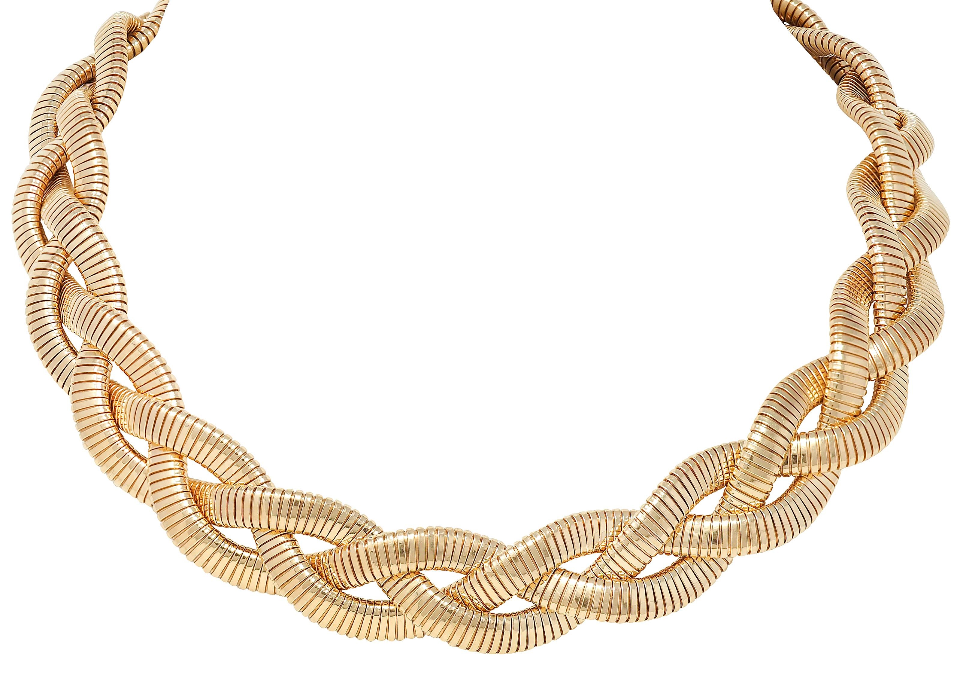 1970's 14 Karat Yellow Gold Vintage Braided Tubogas Collar Necklace