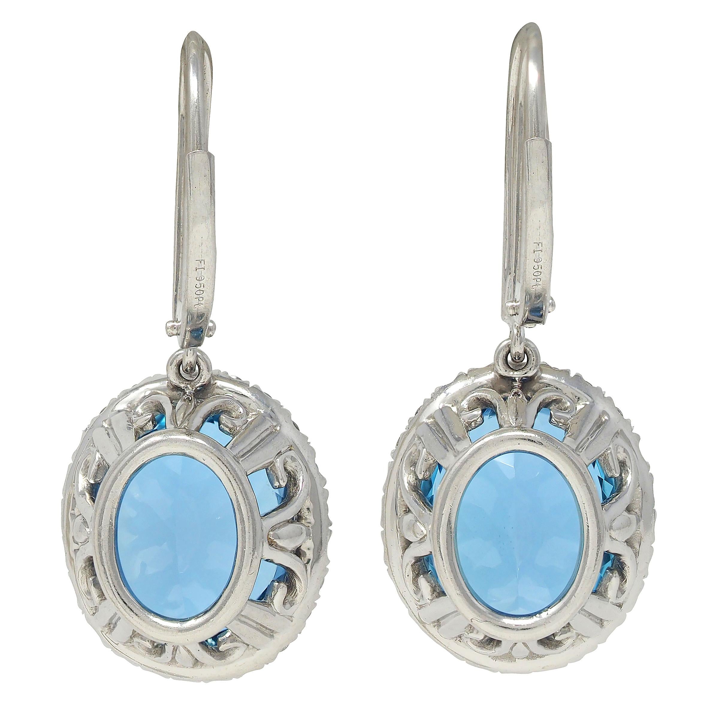 Contemporary 9.28 CTW Aquamarine Diamond Platinum Halo Drop Earrings