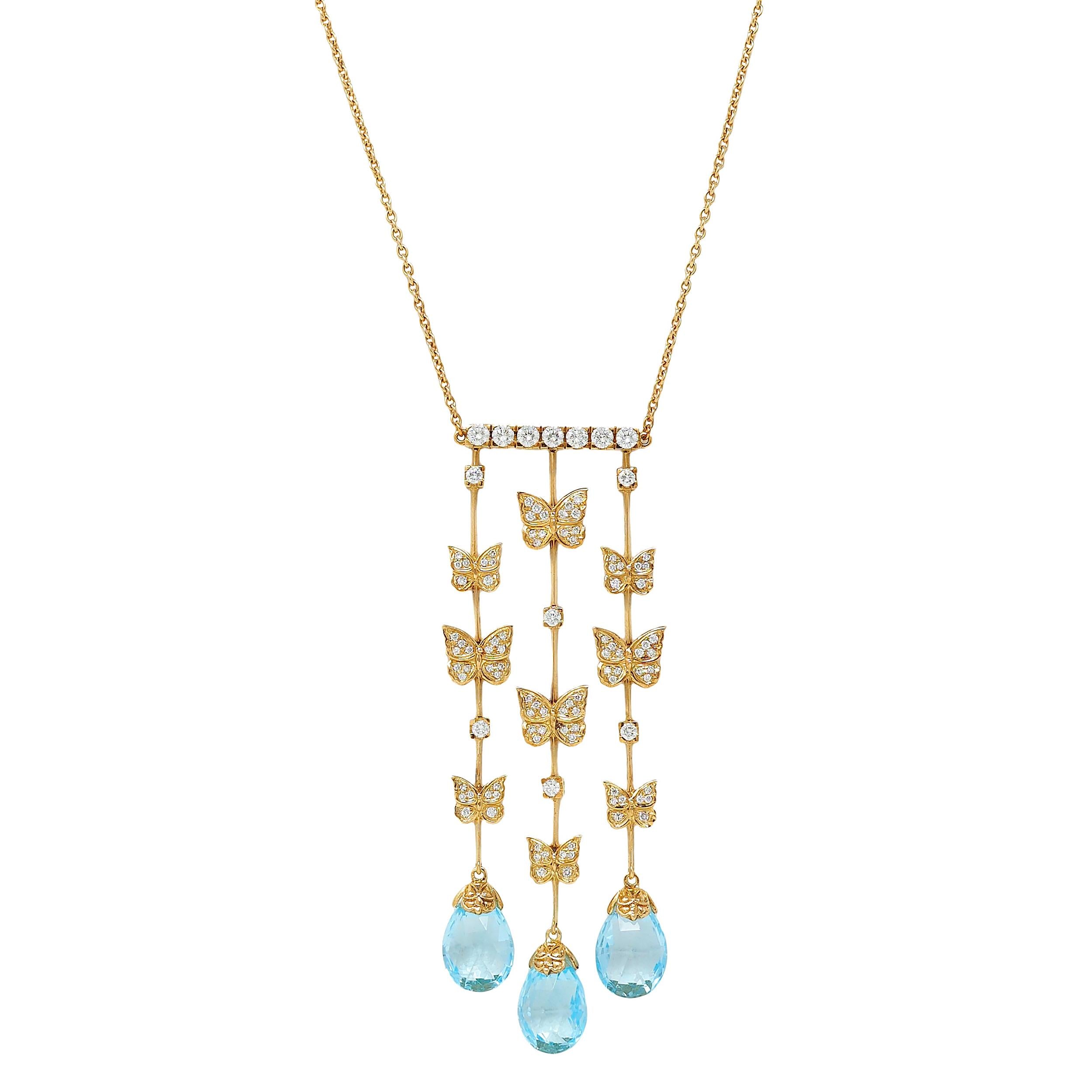 Carrera y Carrera Diamond Topaz 18K Gold Baile Mariposa Butterfly Drop Necklace