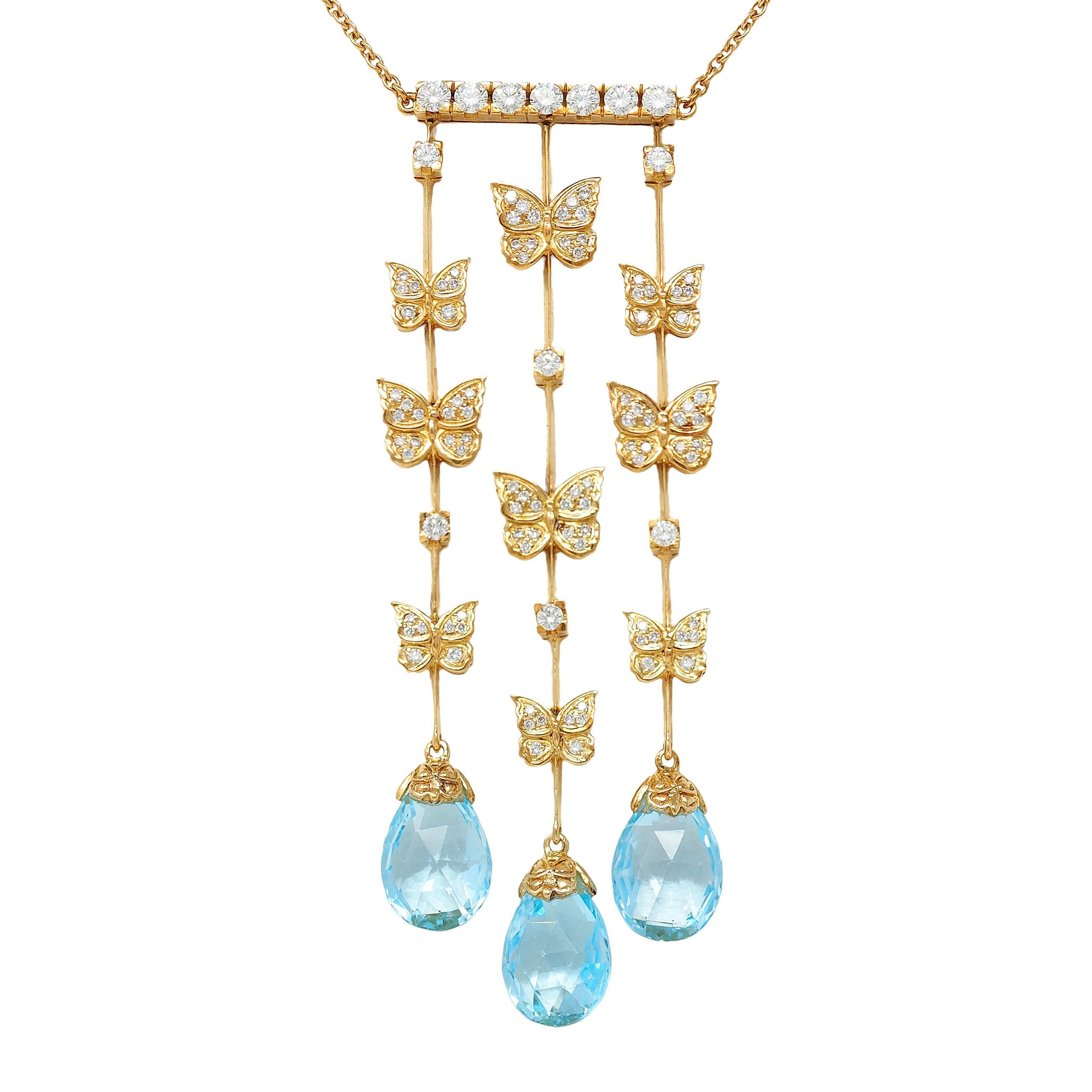 Carrera y Carrera Diamond Topaz 18K Gold Baile Mariposa Butterfly Drop Necklace