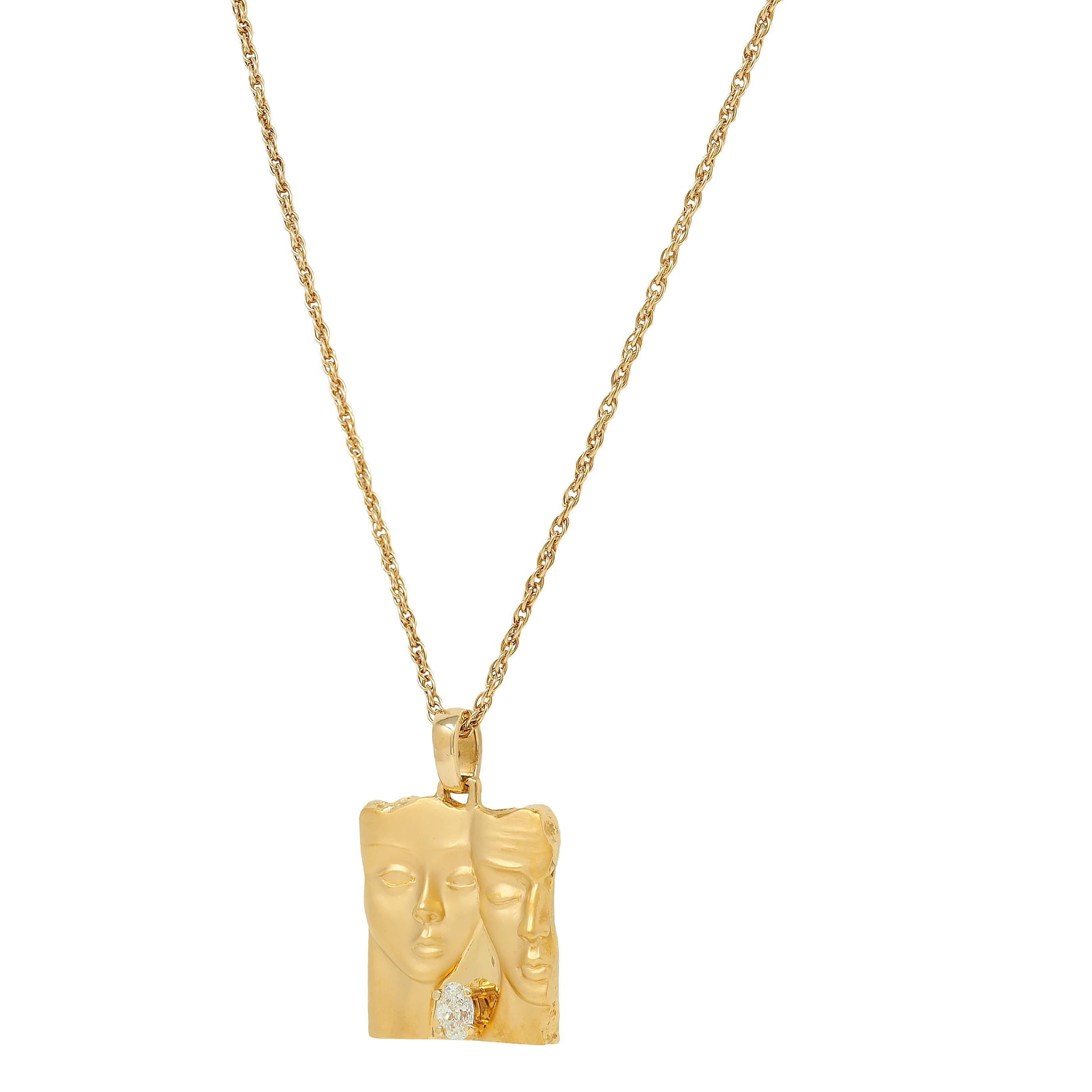 Carrera y Carrera Diamond 18 Karat Yellow Gold Adam & Eve Pendant Necklace