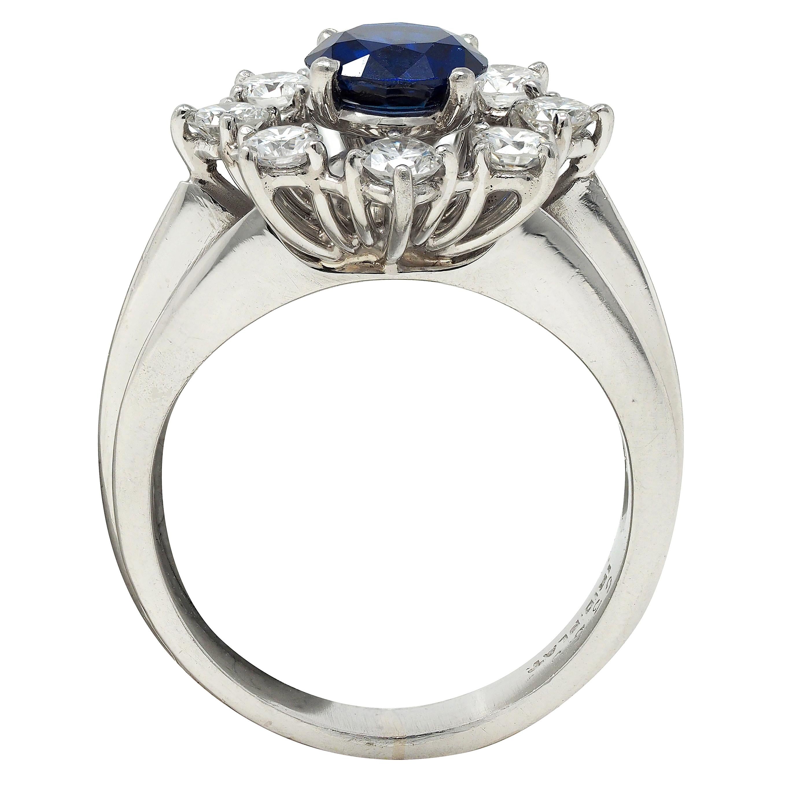 Mid-Century 1.30 CTW Sapphire Diamond Platinum Vintage Halo Ring