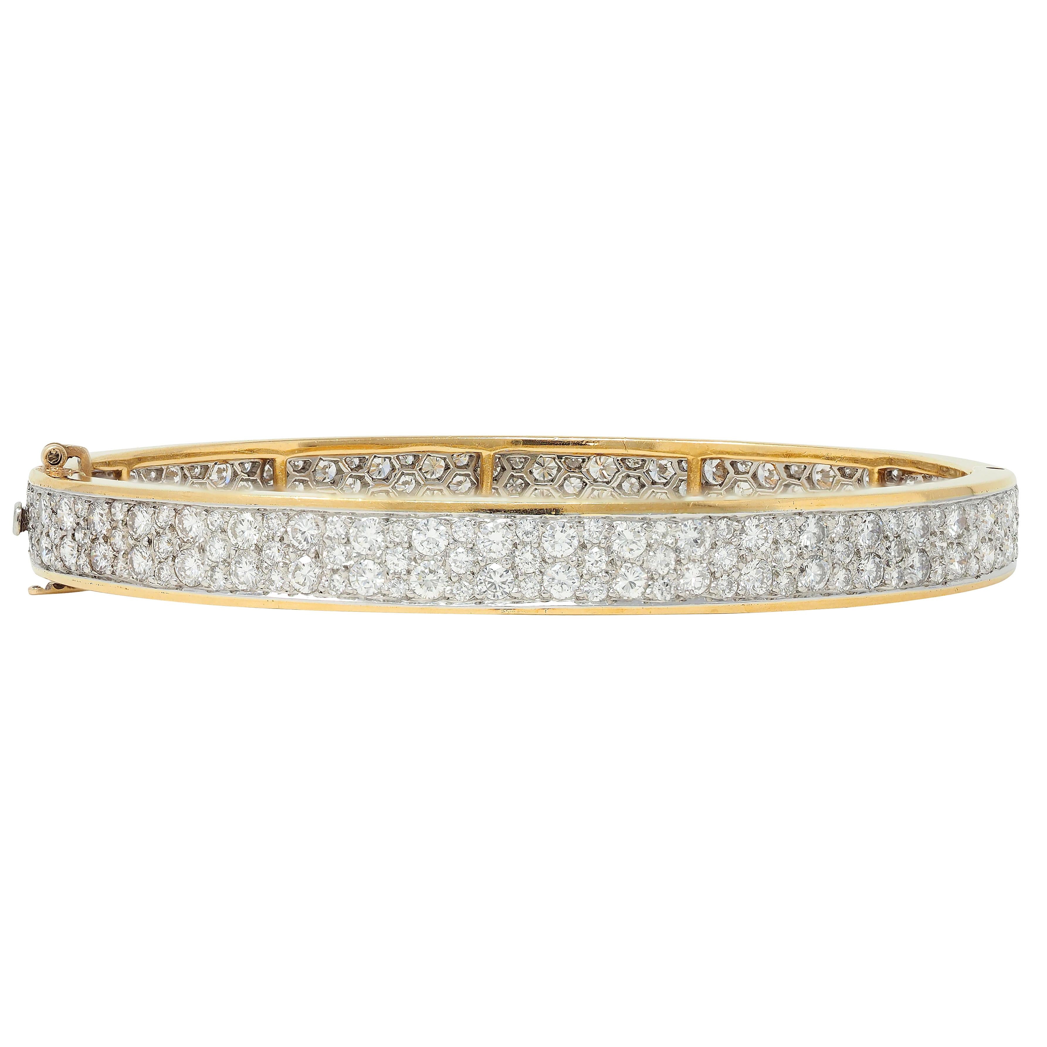 Cartier Vintage Diamond Platinum 18K Yellow Gold Pavé Vintage Bangle Bracelet