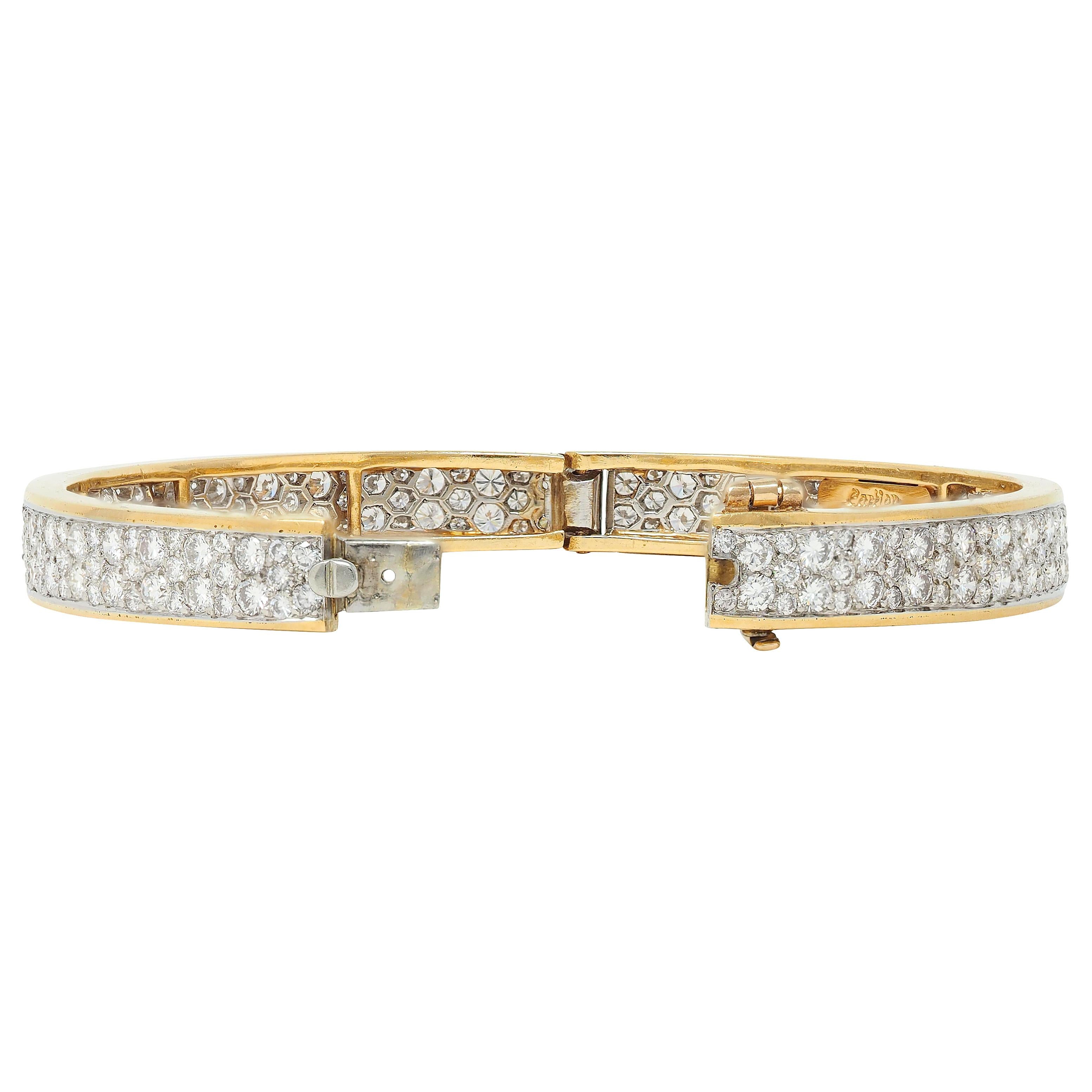 Cartier Vintage Diamond Platinum 18K Yellow Gold Pavé Vintage Bangle Bracelet