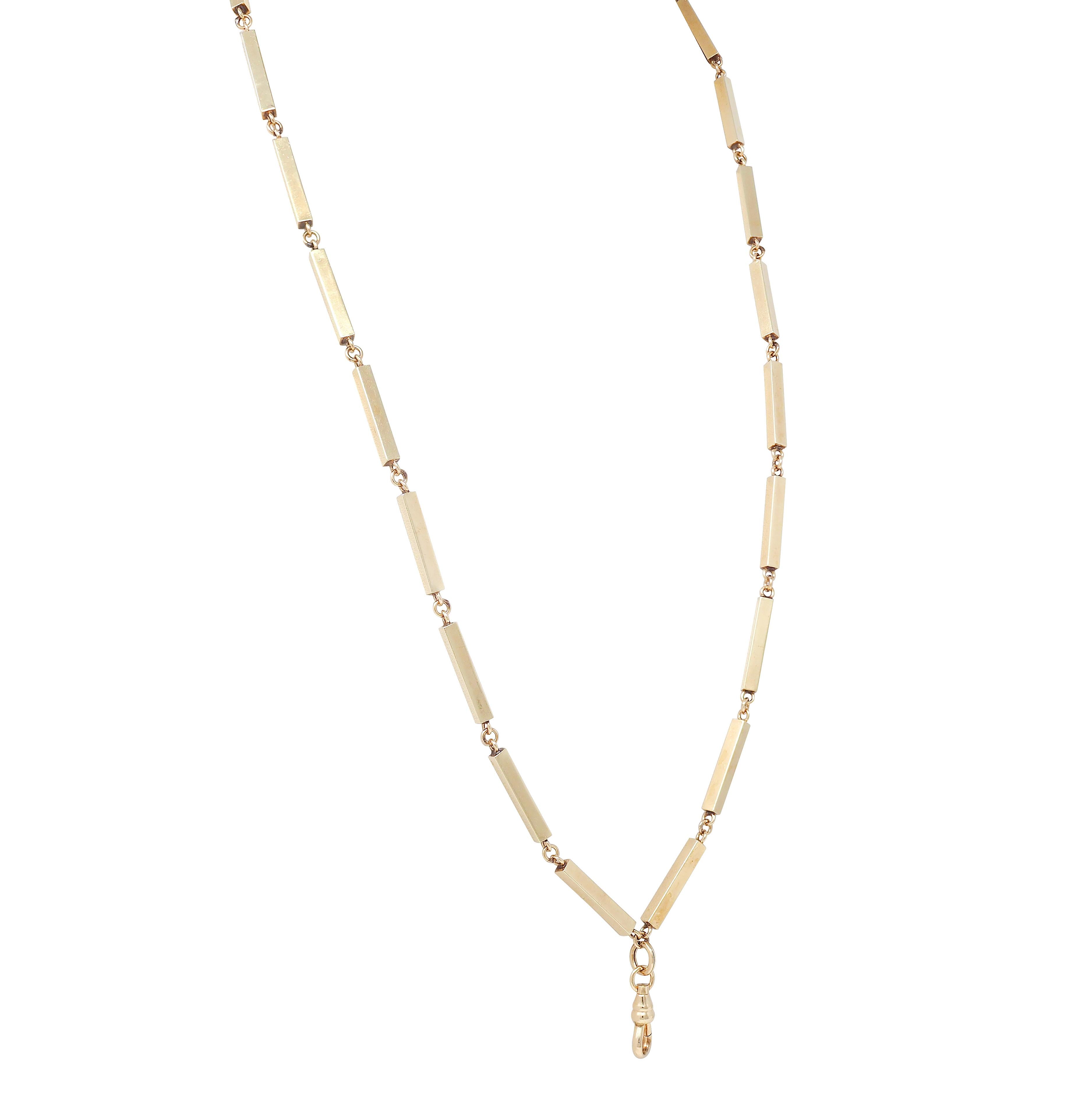 Mid-Century 14 Karat Yellow Gold Vintage Bar Link Unisex Chain Necklace