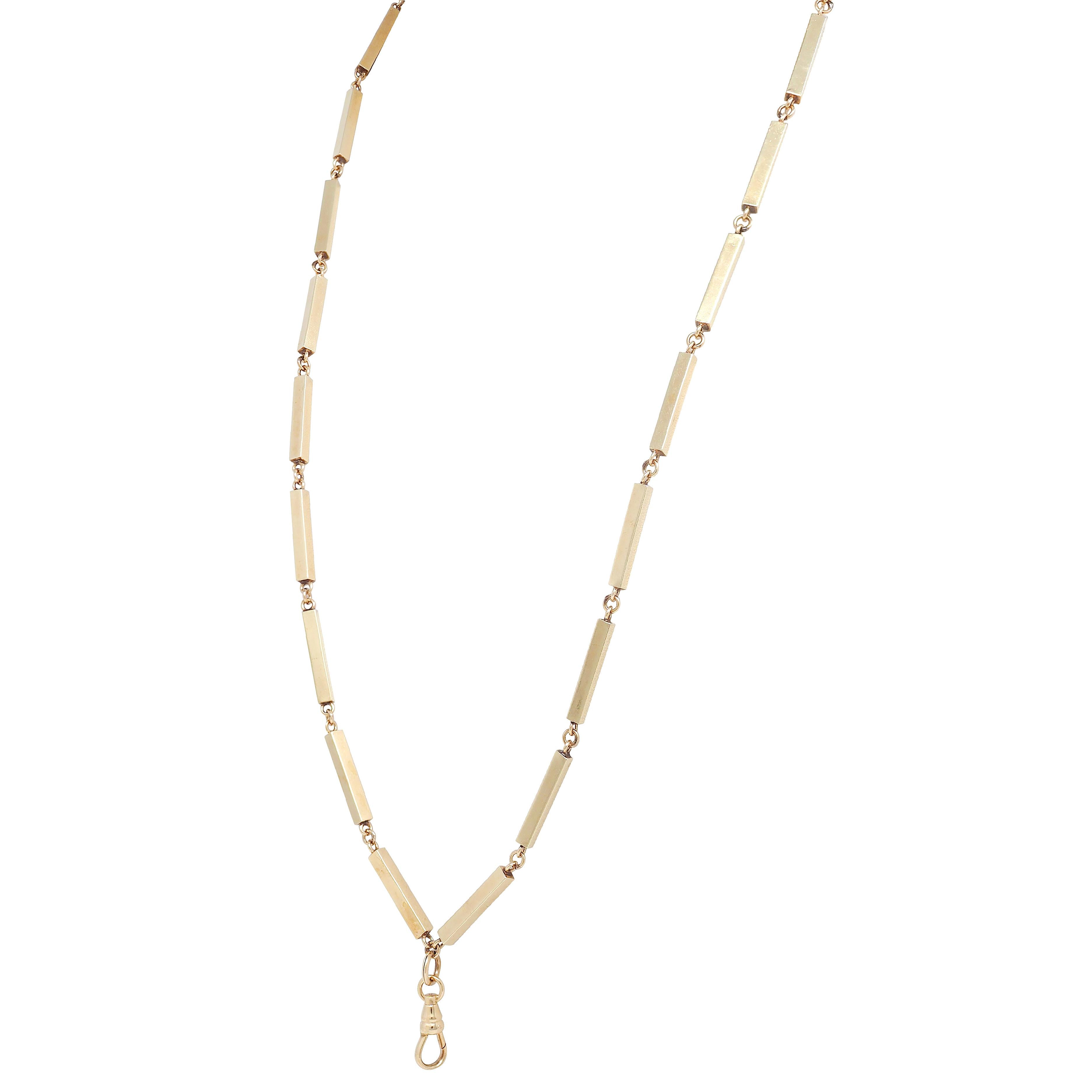 Mid-Century 14 Karat Yellow Gold Vintage Bar Link Unisex Chain Necklace