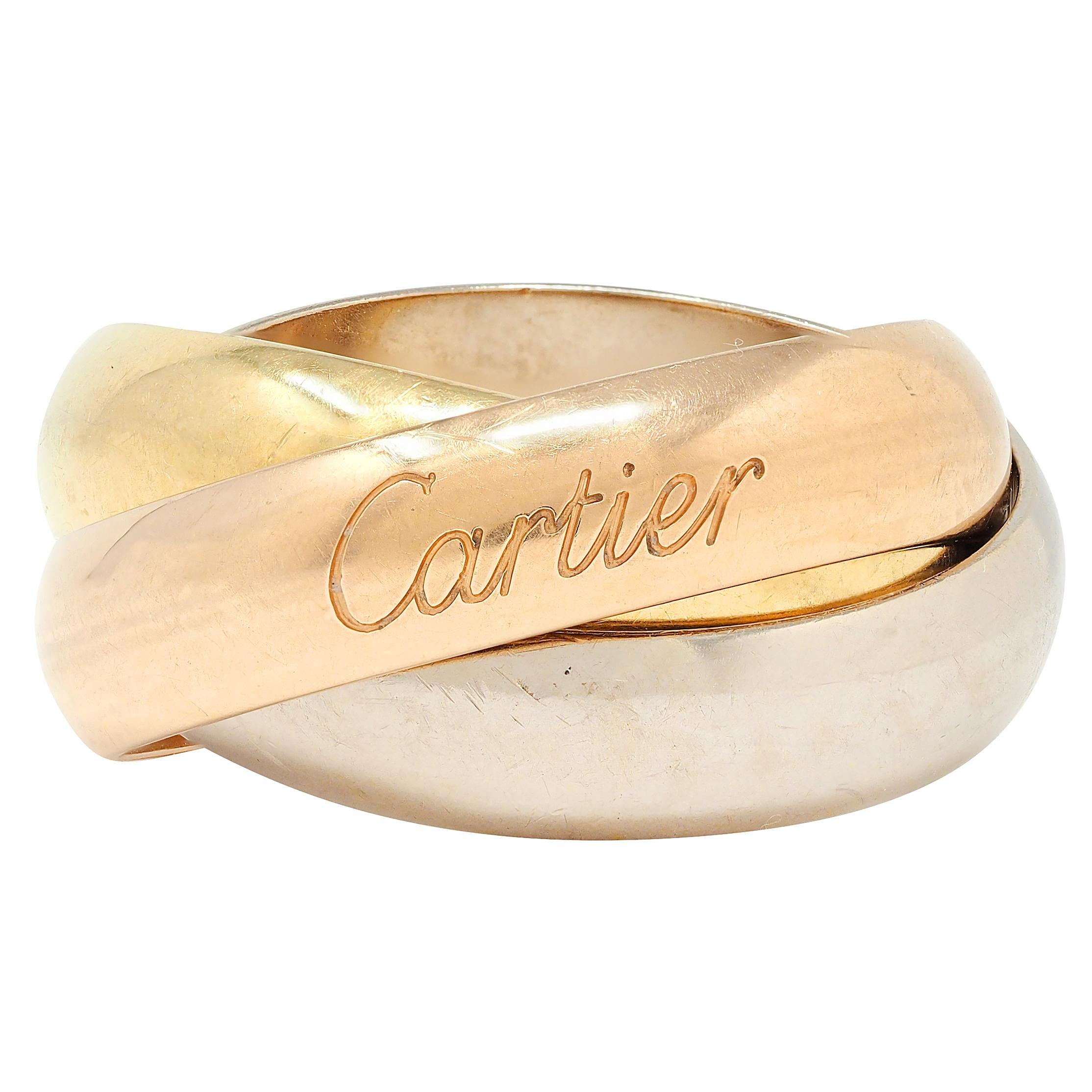 Cartier 1980's 18 Karat Tri-Gold Vintage Trinity Rolling Band Ring