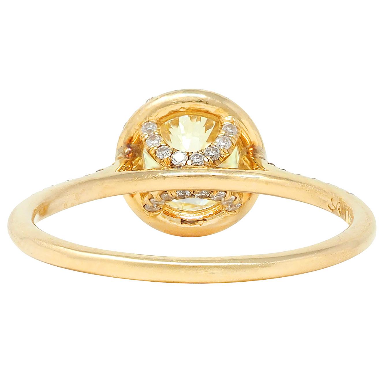 Contemporary 1.65 CTW Fancy Yellow Diamond 18K Gold Halo Engagement Ring GIA