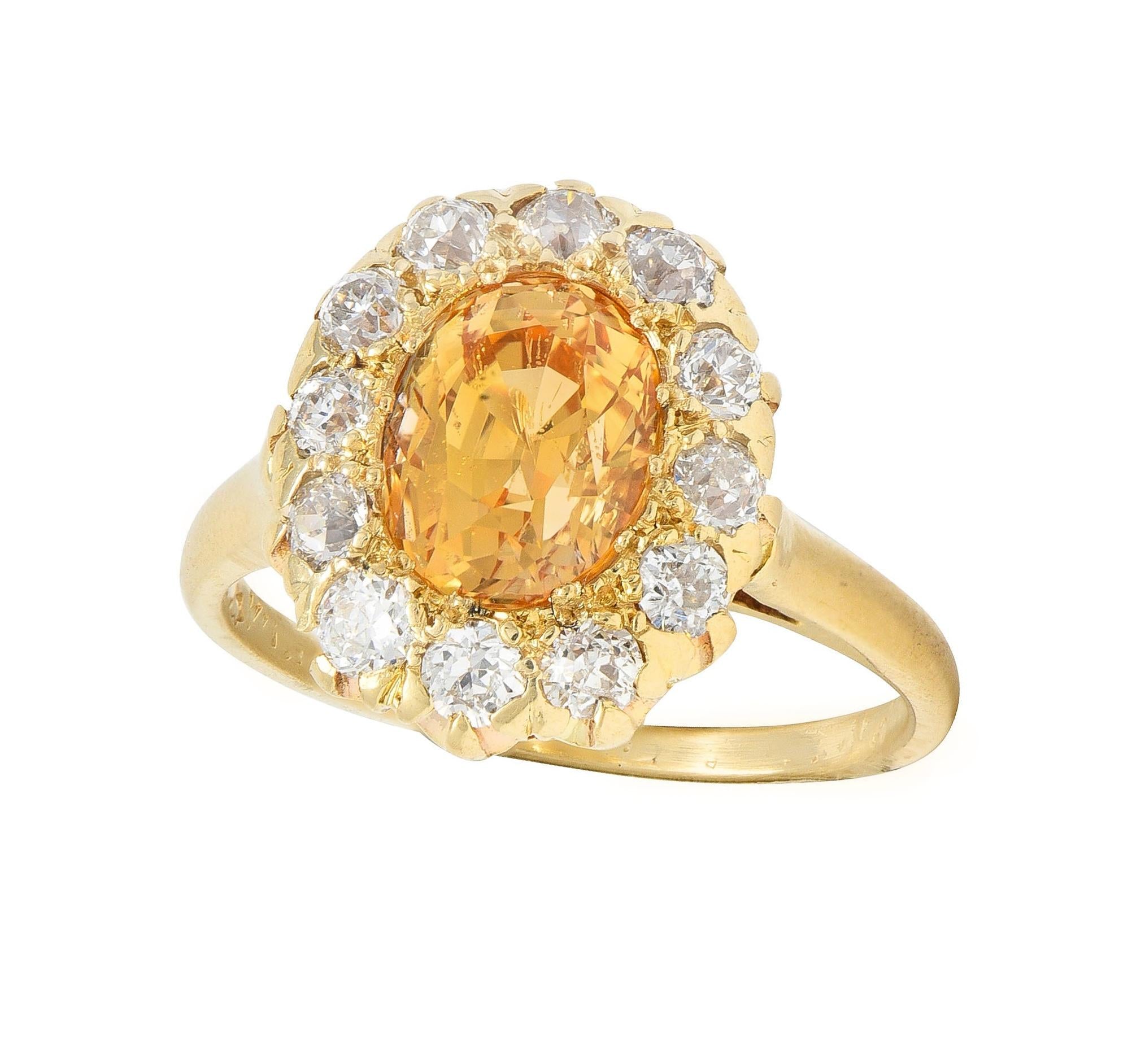 Victorian Fulmer 3.21 CTW Yellow Sapphire Diamond 14K Gold Antique Halo Ring