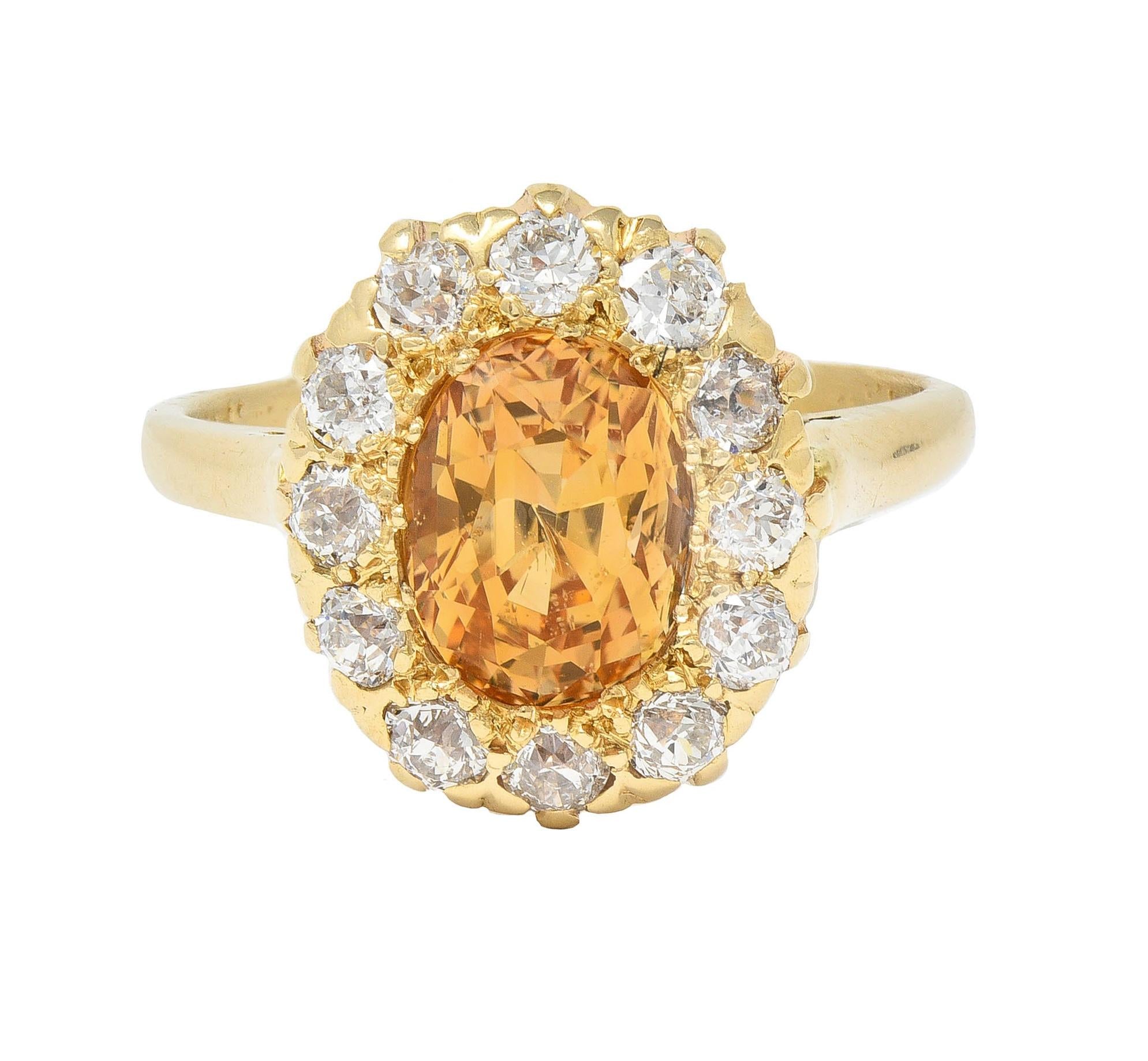 Victorian Fulmer 3.21 CTW Yellow Sapphire Diamond 14K Gold Antique Halo Ring