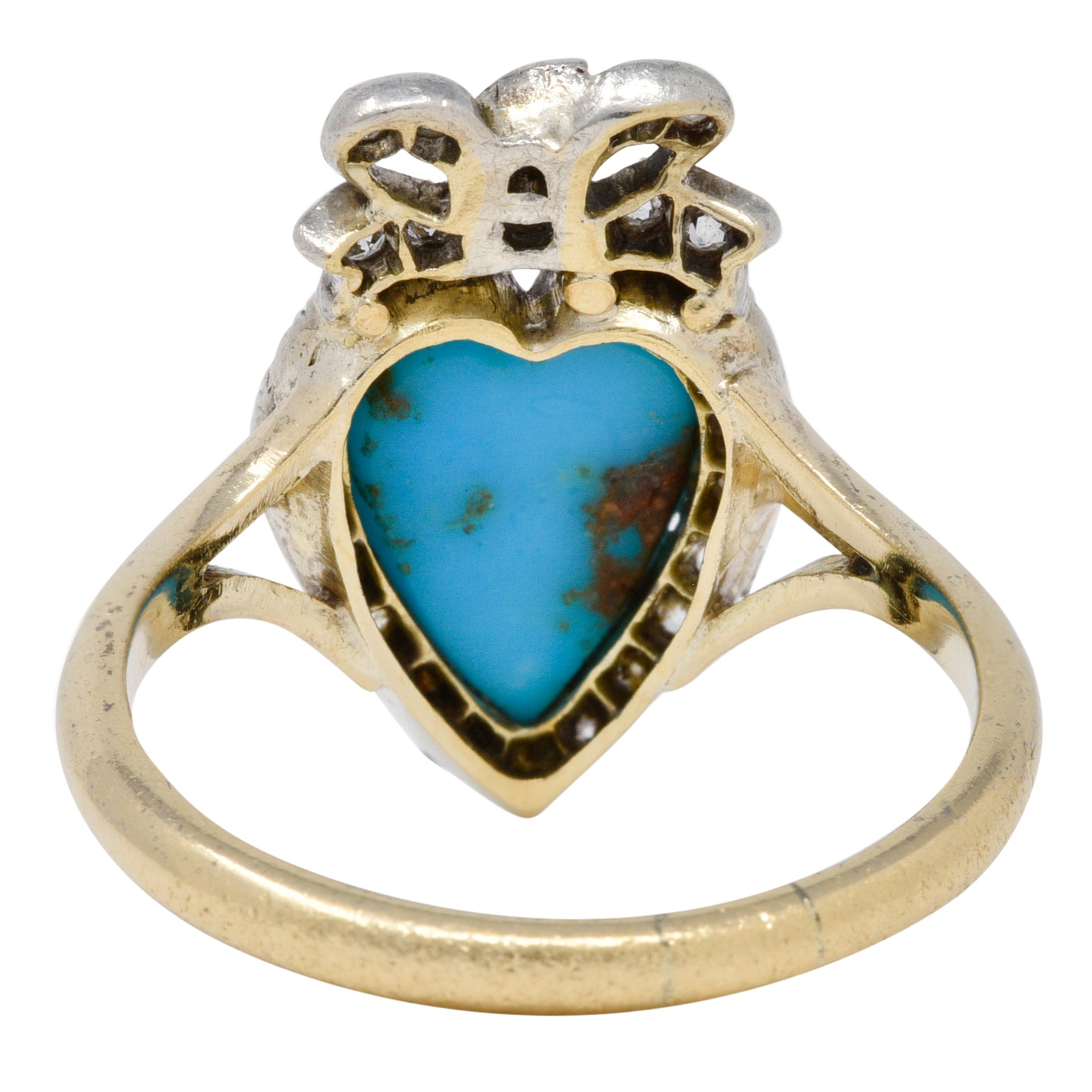 Victorian Turquoise Cabochon Diamond 18 Karat Yellow Gold Antique Heart Ring