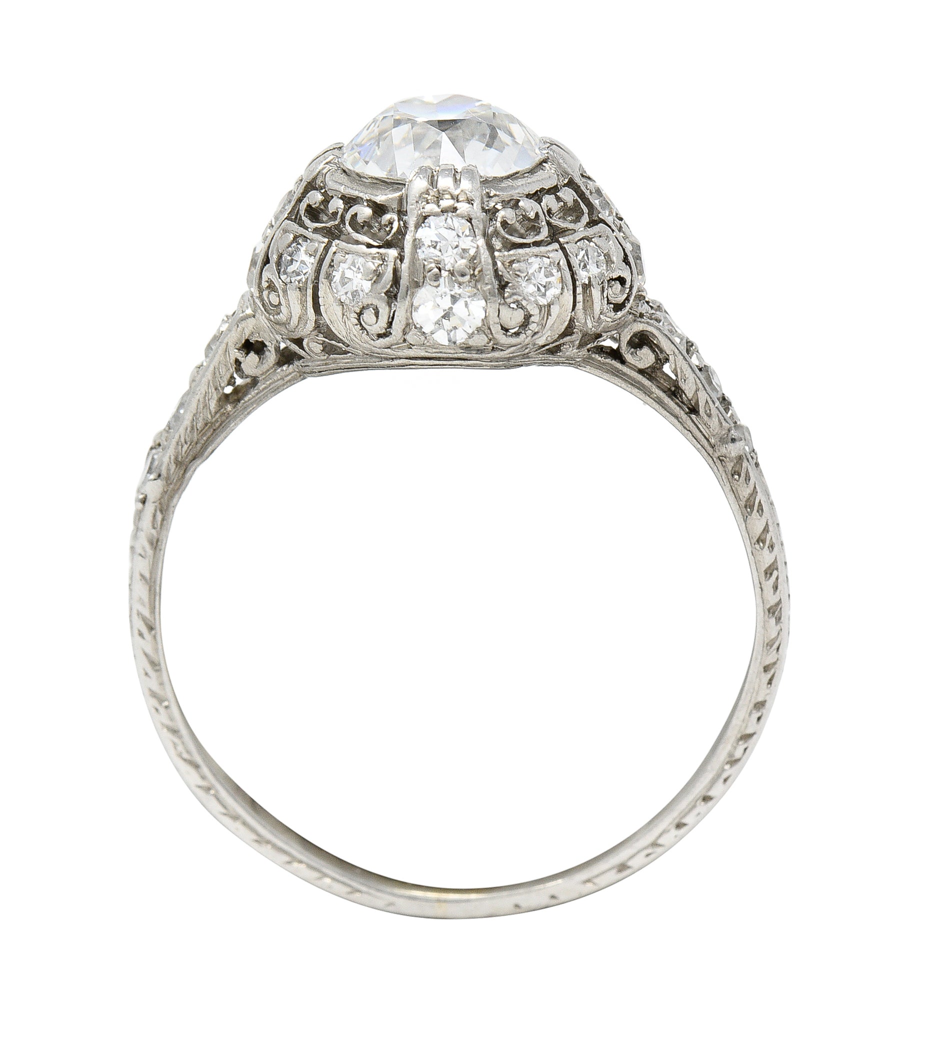 Art Deco 1.27 CTW Old Mine Cut Diamond Platinum Domed Whiplash Vintage Engagement Ring Wilson's Estate Jewelry