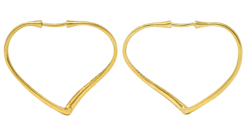 Open Heart Shape Hoop Earrings, 14K Yellow Gold