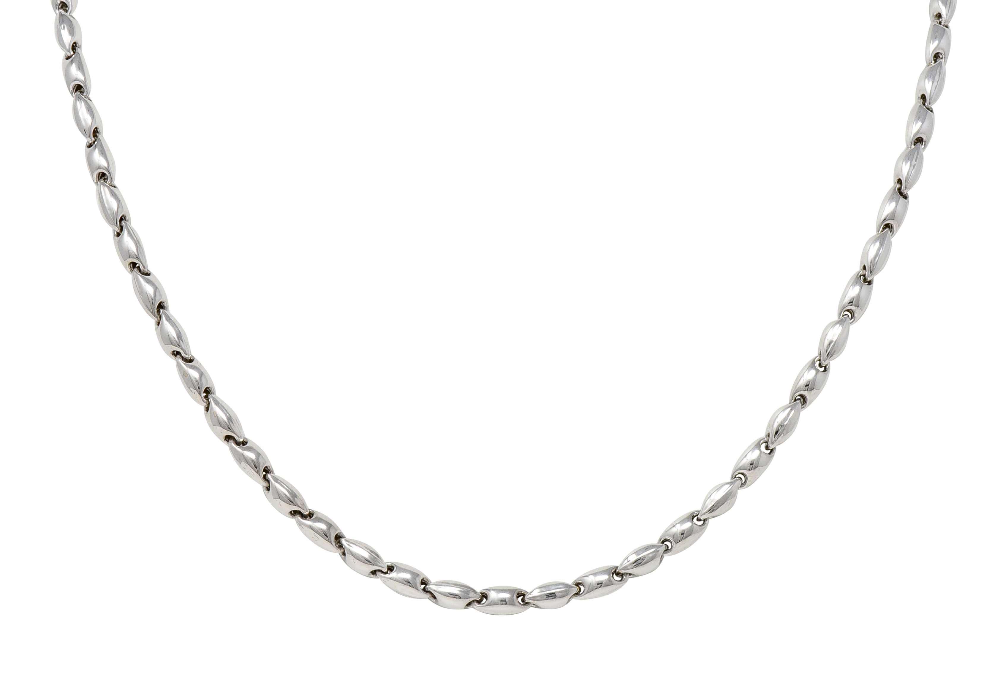 Chimento 1990's 18 Karat White Gold Puffed Mariner Link Vintage Chain Necklace Wilson's Estate Jewelry