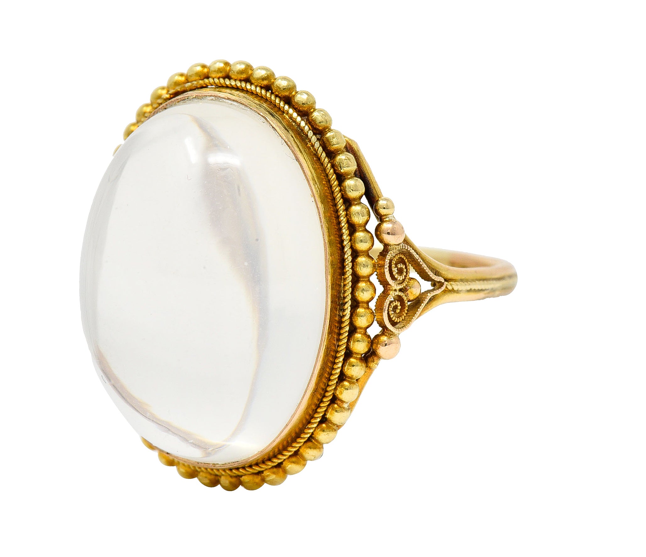 Victorian Moonstone Cabochon 18 Karat Yellow Gold Antique Heart Ring Wilson's Estate Jewelry